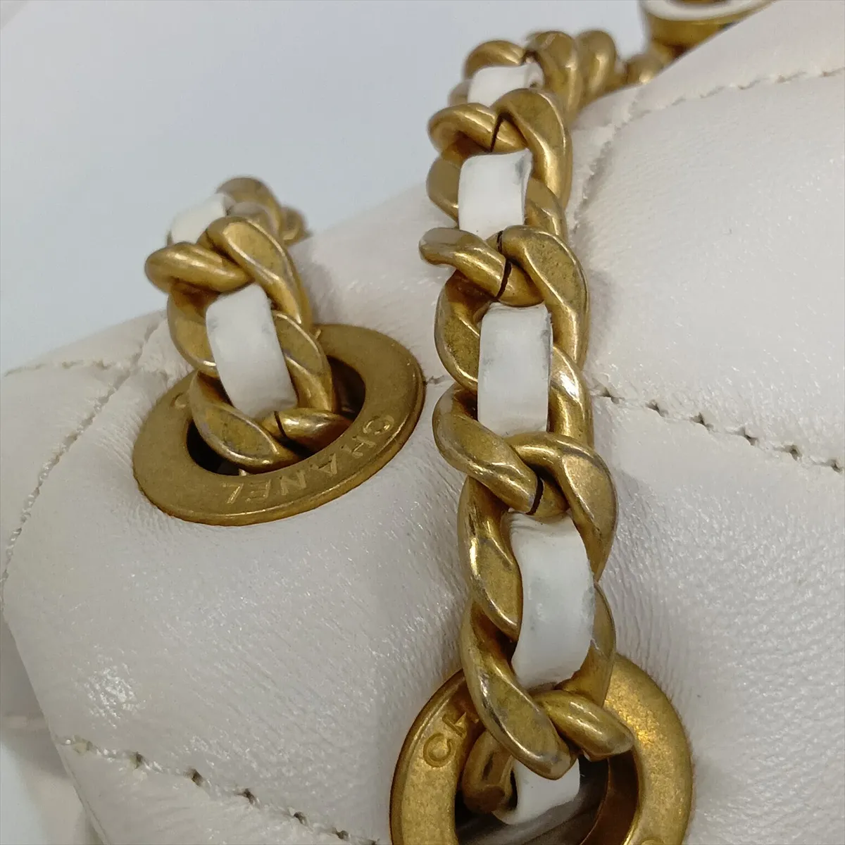 Matelassé Lambskin Single Flap Double Chain Bag, White with Gold Hardware, U86LX4TJ, Random Plate — view 11