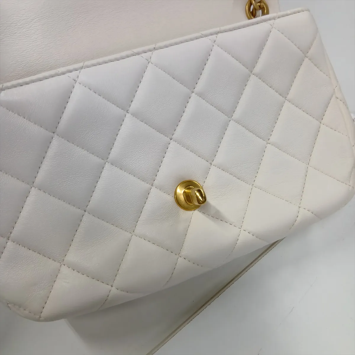 Matelassé Lambskin Single Flap Double Chain Bag, White with Gold Hardware, U86LX4TJ, Random Plate — view 13