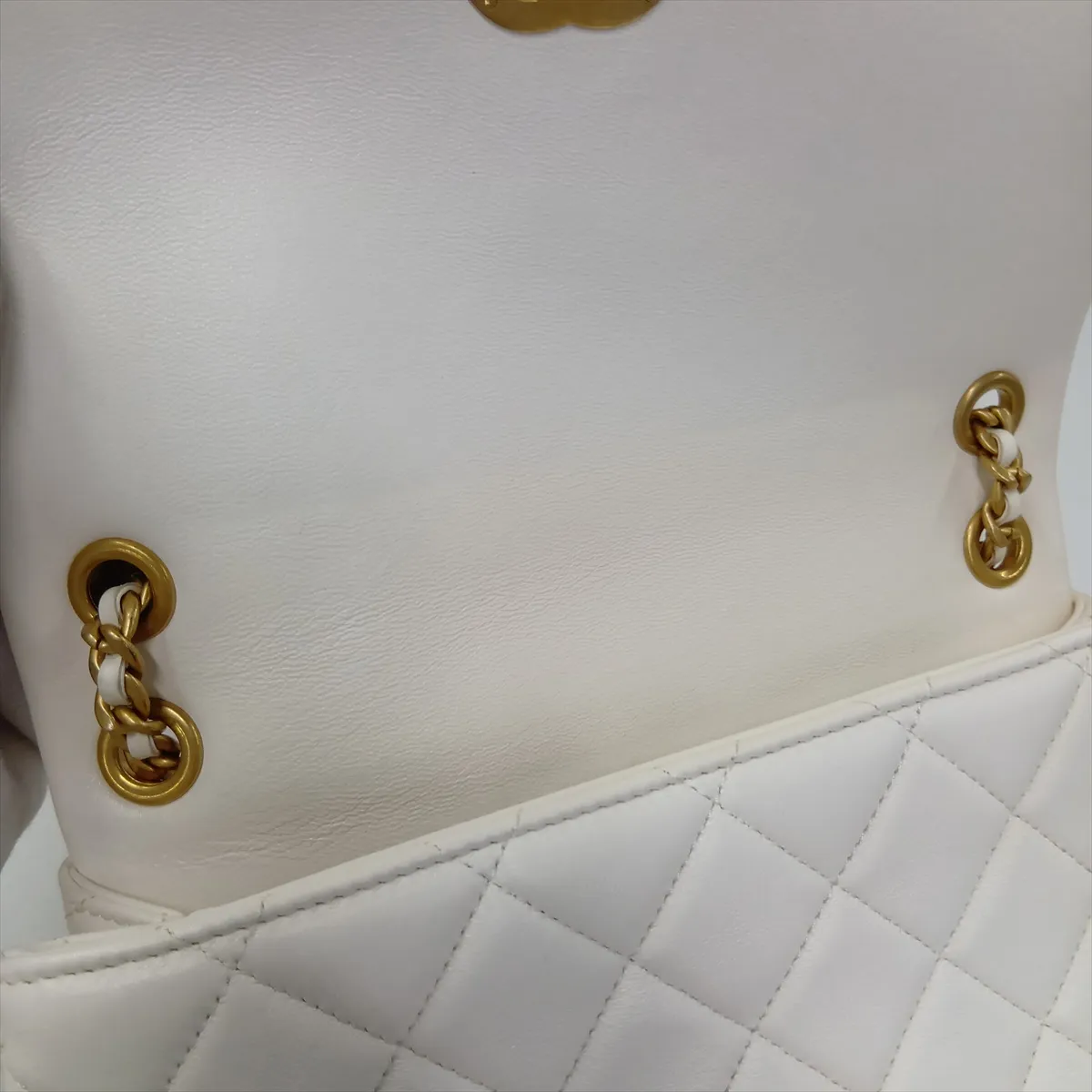 Matelassé Lambskin Single Flap Double Chain Bag, White with Gold Hardware, U86LX4TJ, Random Plate — view 14