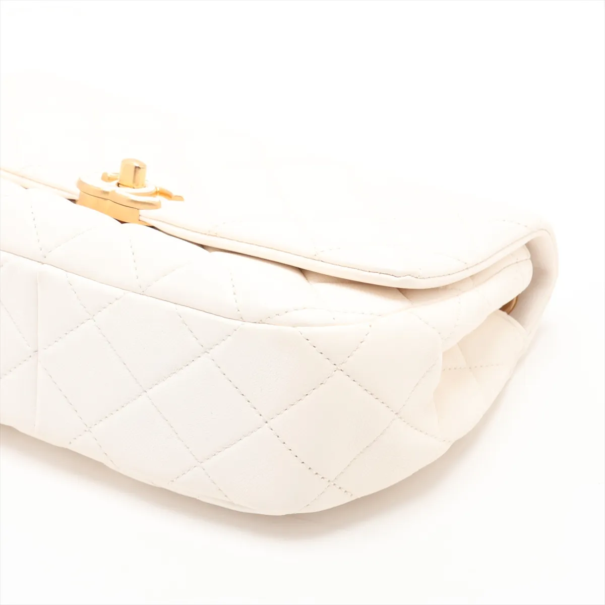 Matelassé Lambskin Single Flap Double Chain Bag, White with Gold Hardware, U86LX4TJ, Random Plate — view 3
