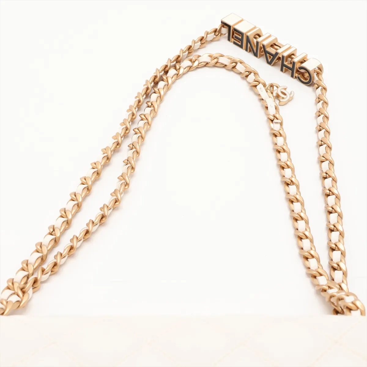 Matelassé Lambskin Single Flap Double Chain Bag, White with Gold Hardware, U86LX4TJ, Random Plate — view 6