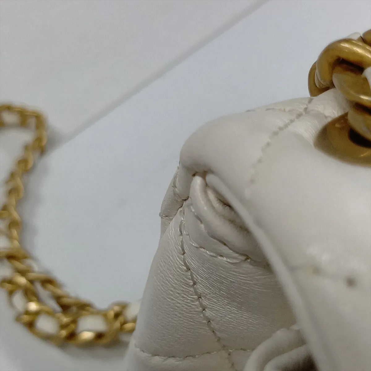 Matelassé Lambskin Single Flap Double Chain Bag, White with Gold Hardware, U86LX4TJ, Random Plate — view 10
