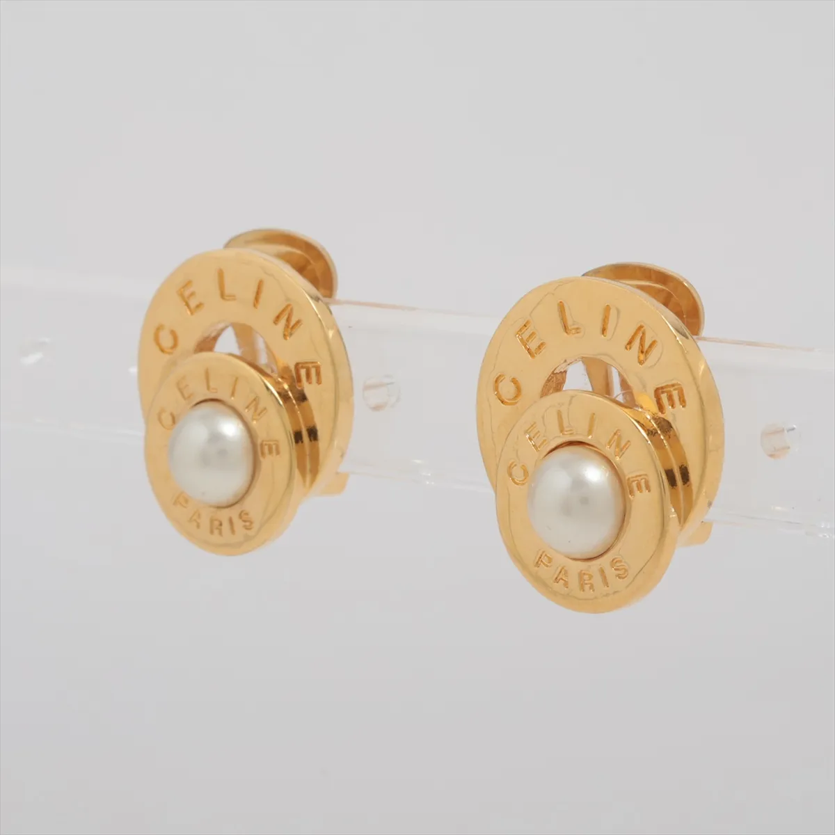 earrings (for both ears), GP x faux pearl, gold. Shows signs of wear, — view 3