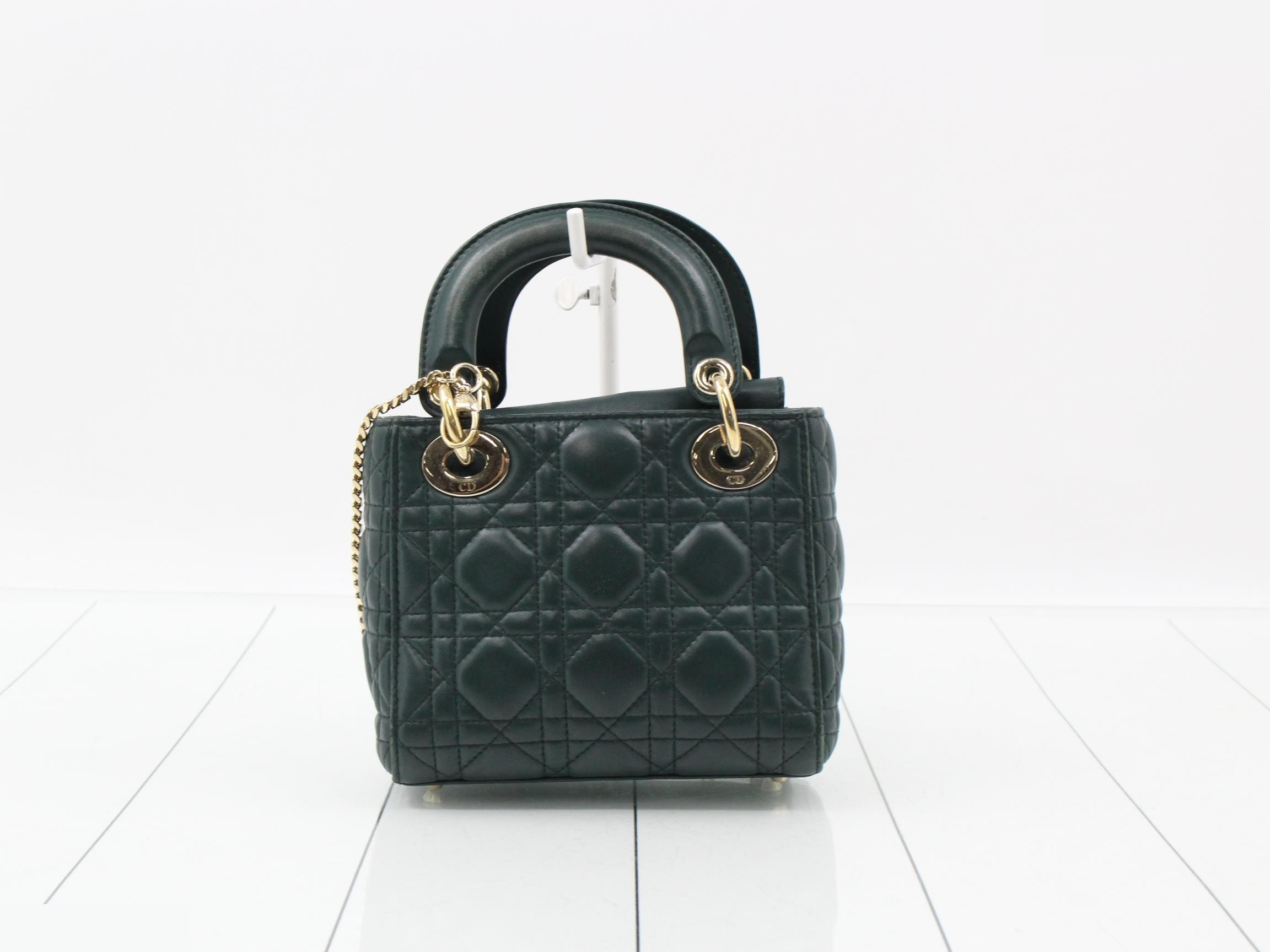 Lady Dior Mini Handbag/Shoulder Bag, Green, Calf Leather — view 2