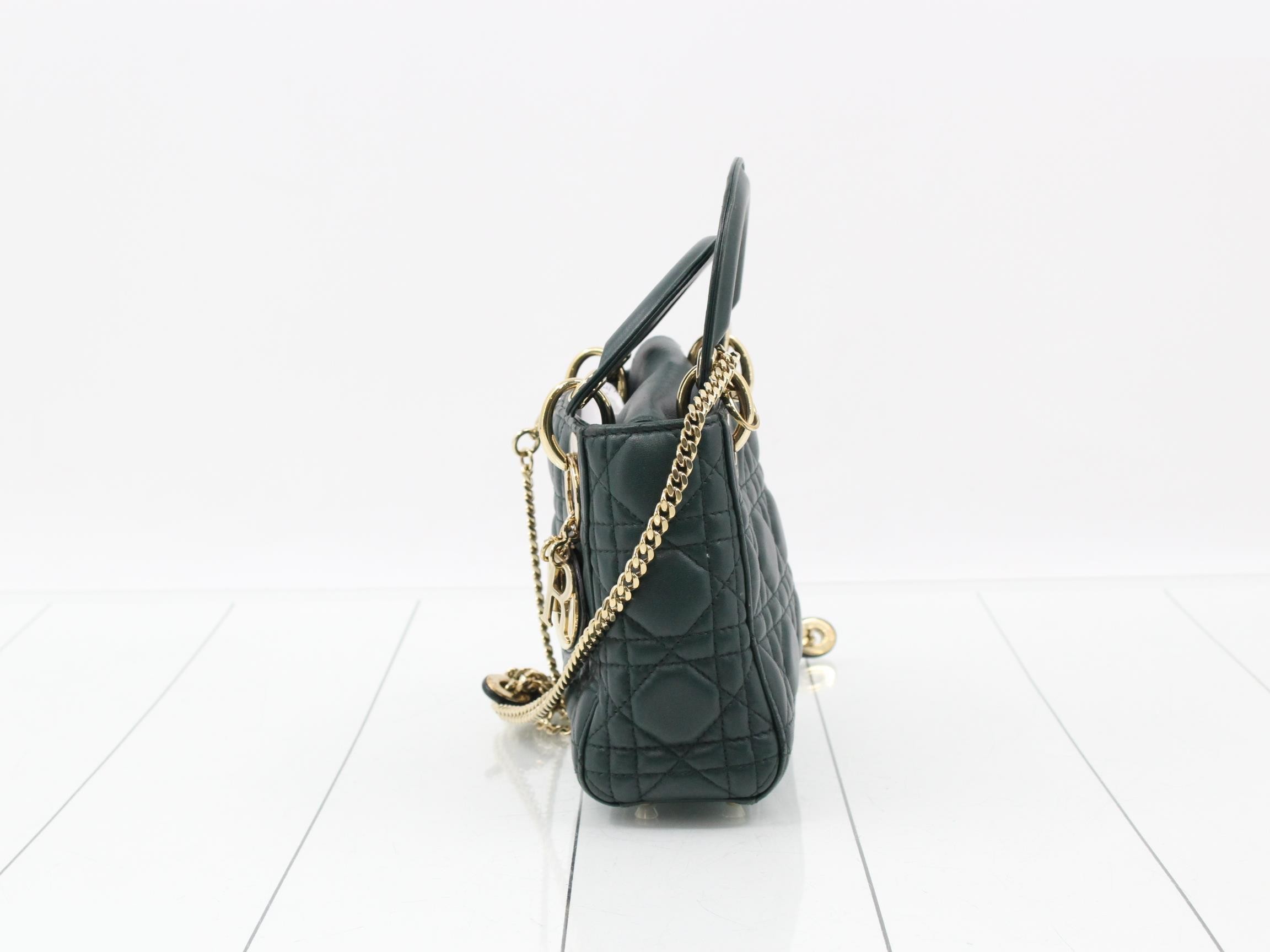 Lady Dior Mini Handbag/Shoulder Bag, Green, Calf Leather — view 3