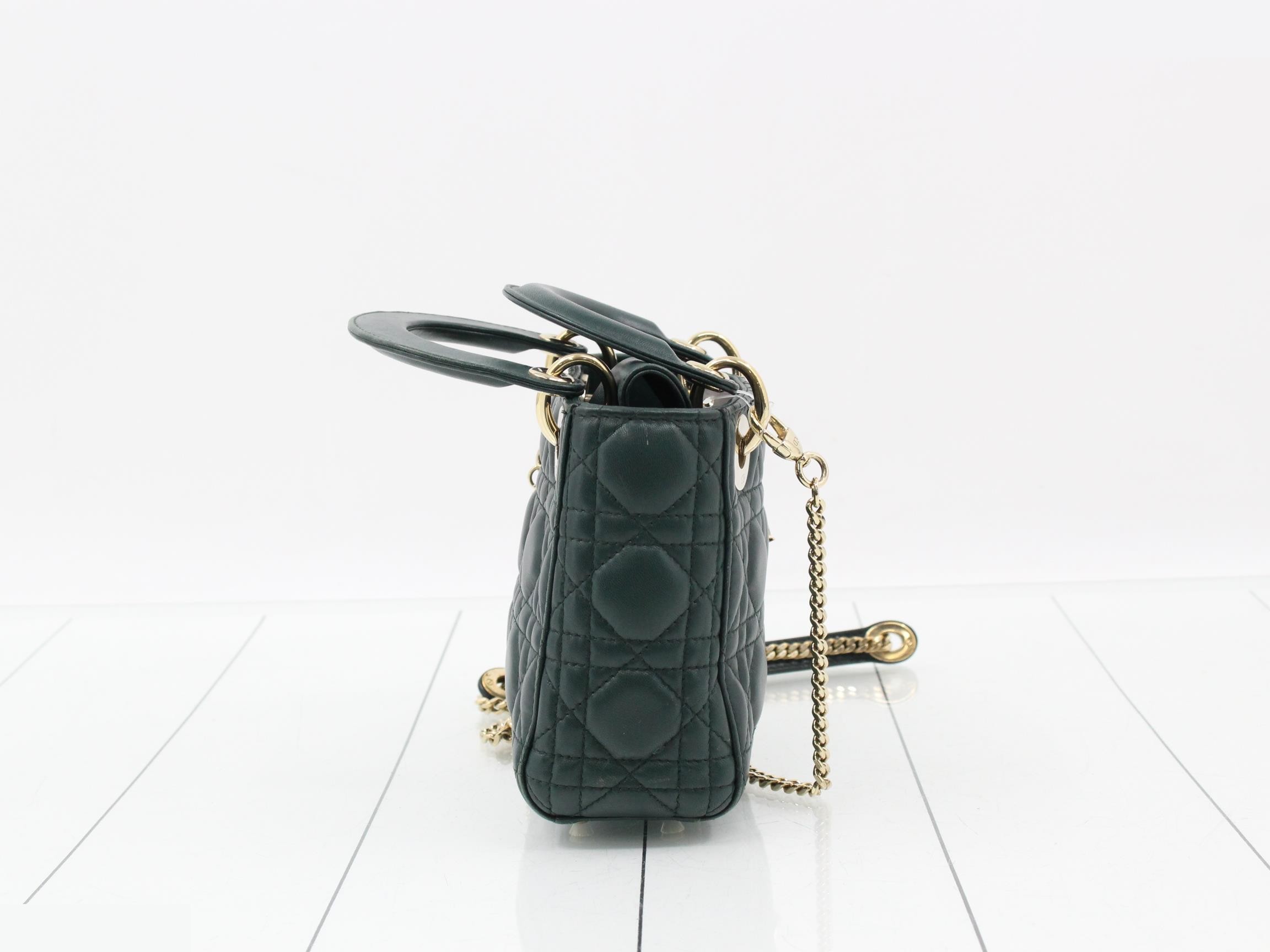 Lady Dior Mini Handbag/Shoulder Bag, Green, Calf Leather — view 4