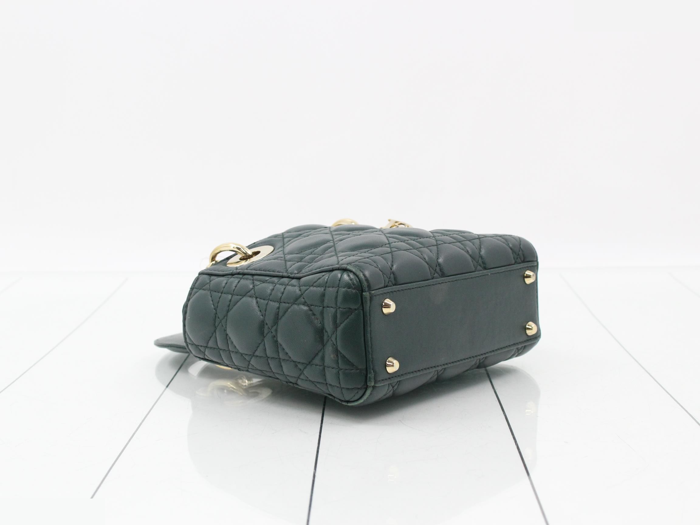 Lady Dior Mini Handbag/Shoulder Bag, Green, Calf Leather — view 5