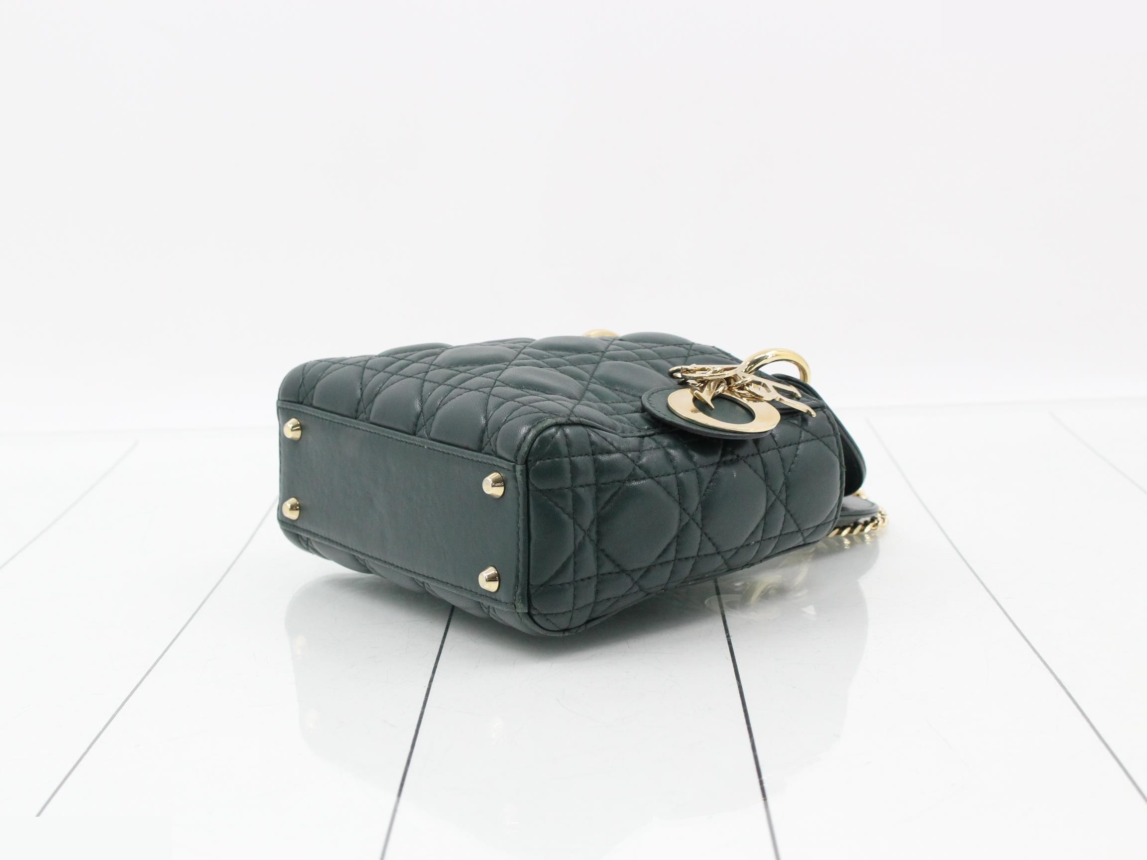 Lady Dior Mini Handbag/Shoulder Bag, Green, Calf Leather — view 6