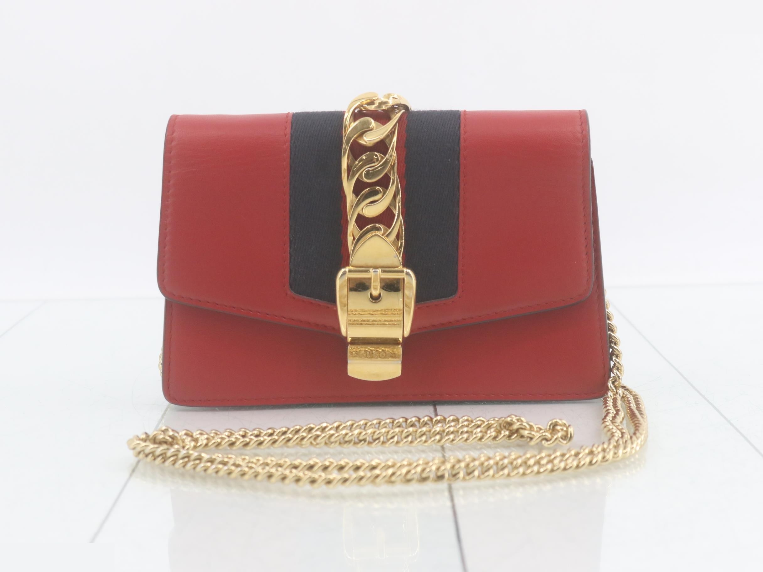 Sylvie Leather Chain Shoulder Bag, Red