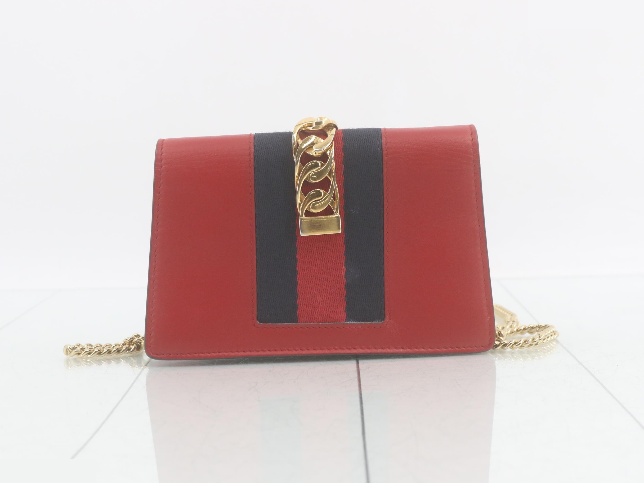 Sylvie Leather Chain Shoulder Bag, Red — view 2