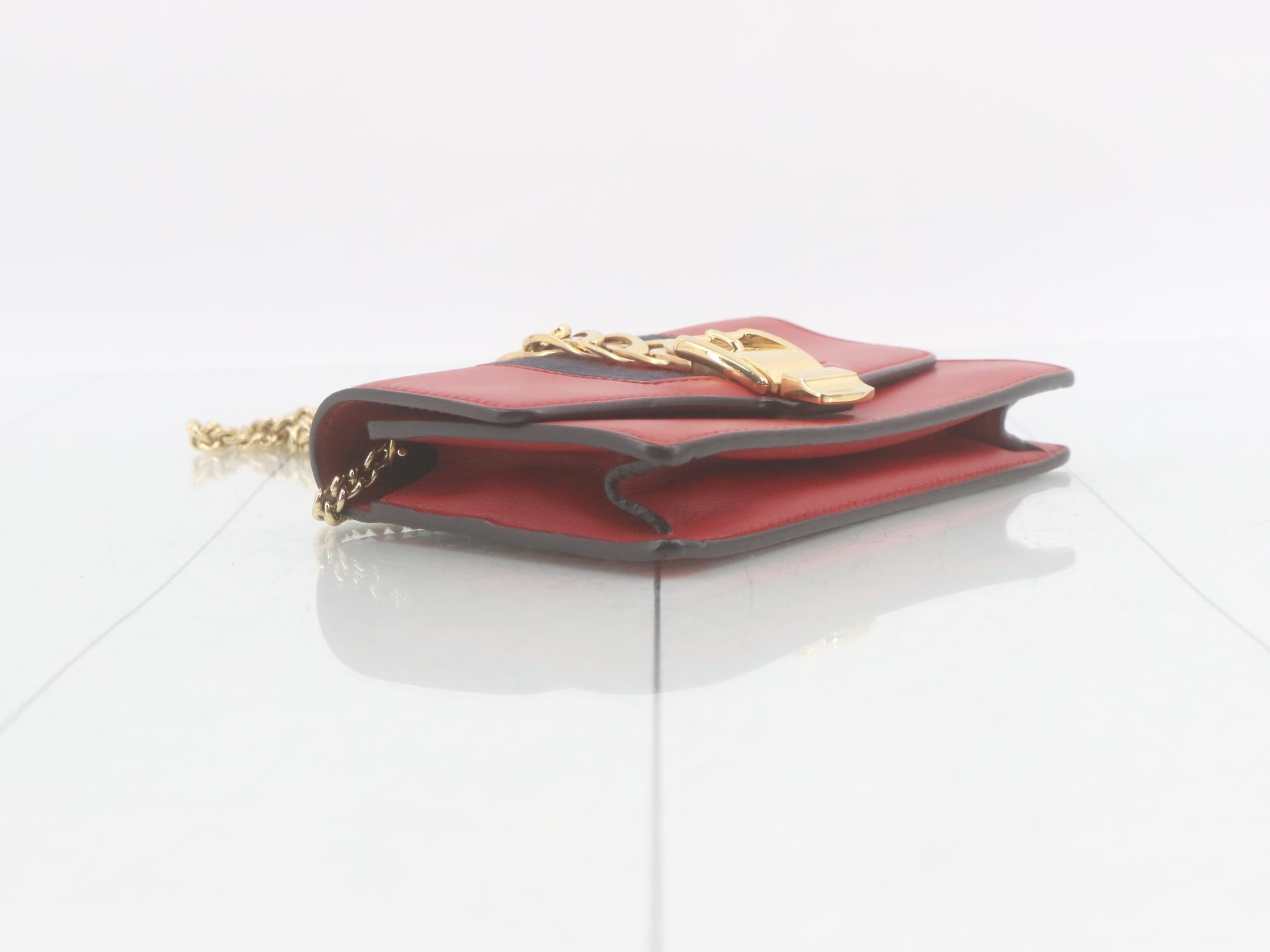 Sylvie Leather Chain Shoulder Bag, Red — view 5