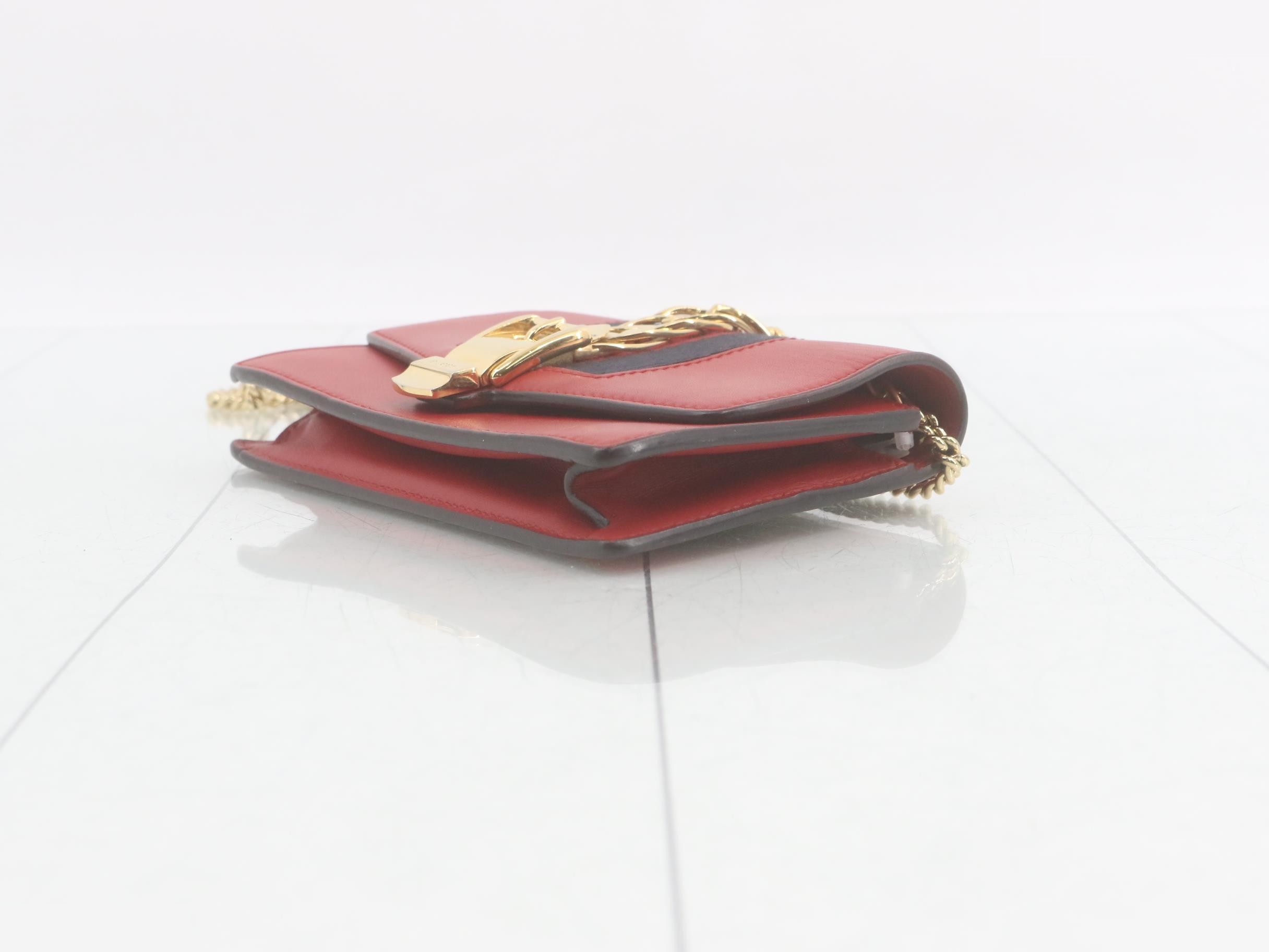 Sylvie Leather Chain Shoulder Bag, Red — view 6