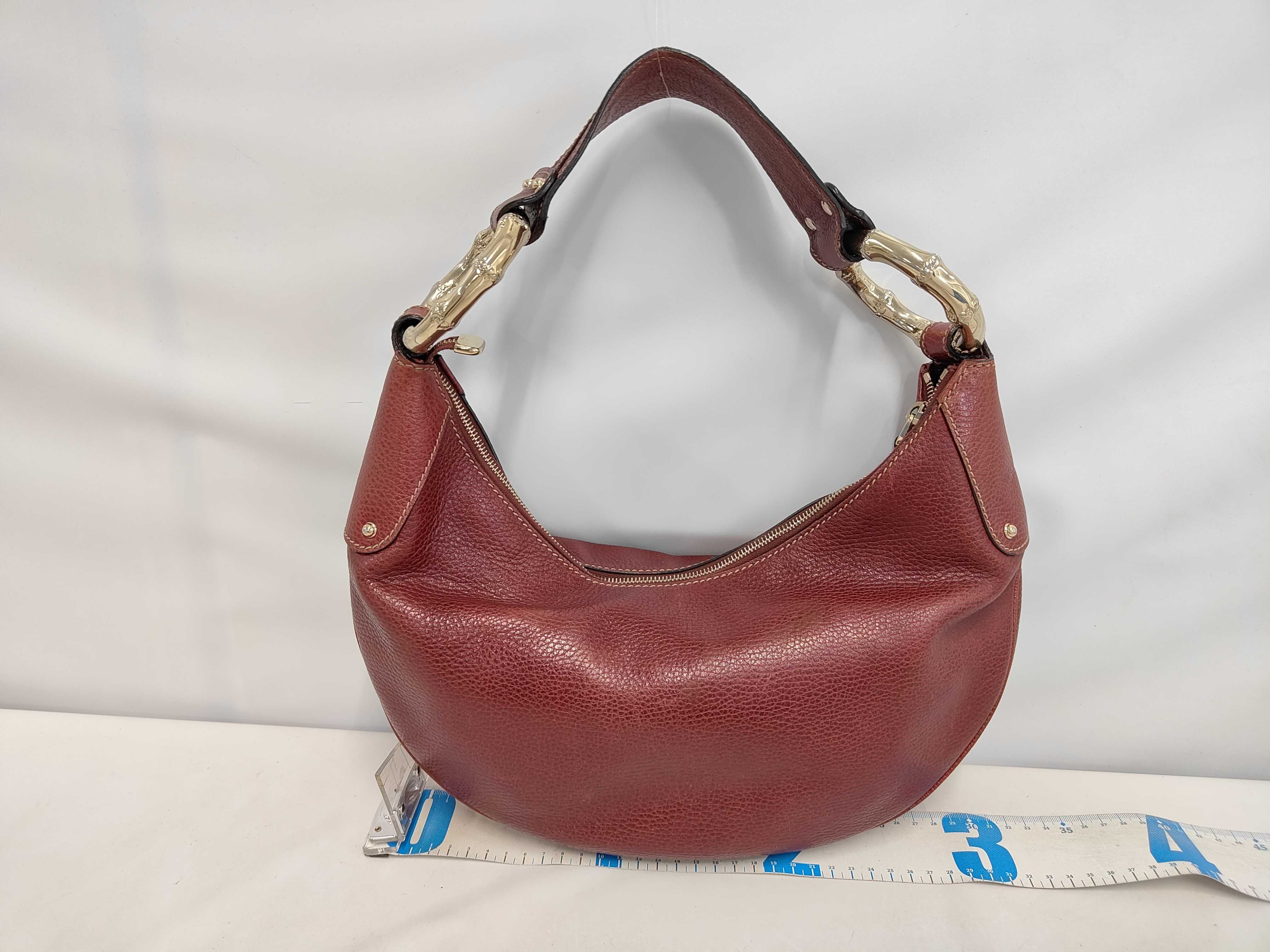 Red Leather Bamboo Moon Shoulder Bag (Handbag) — view 2