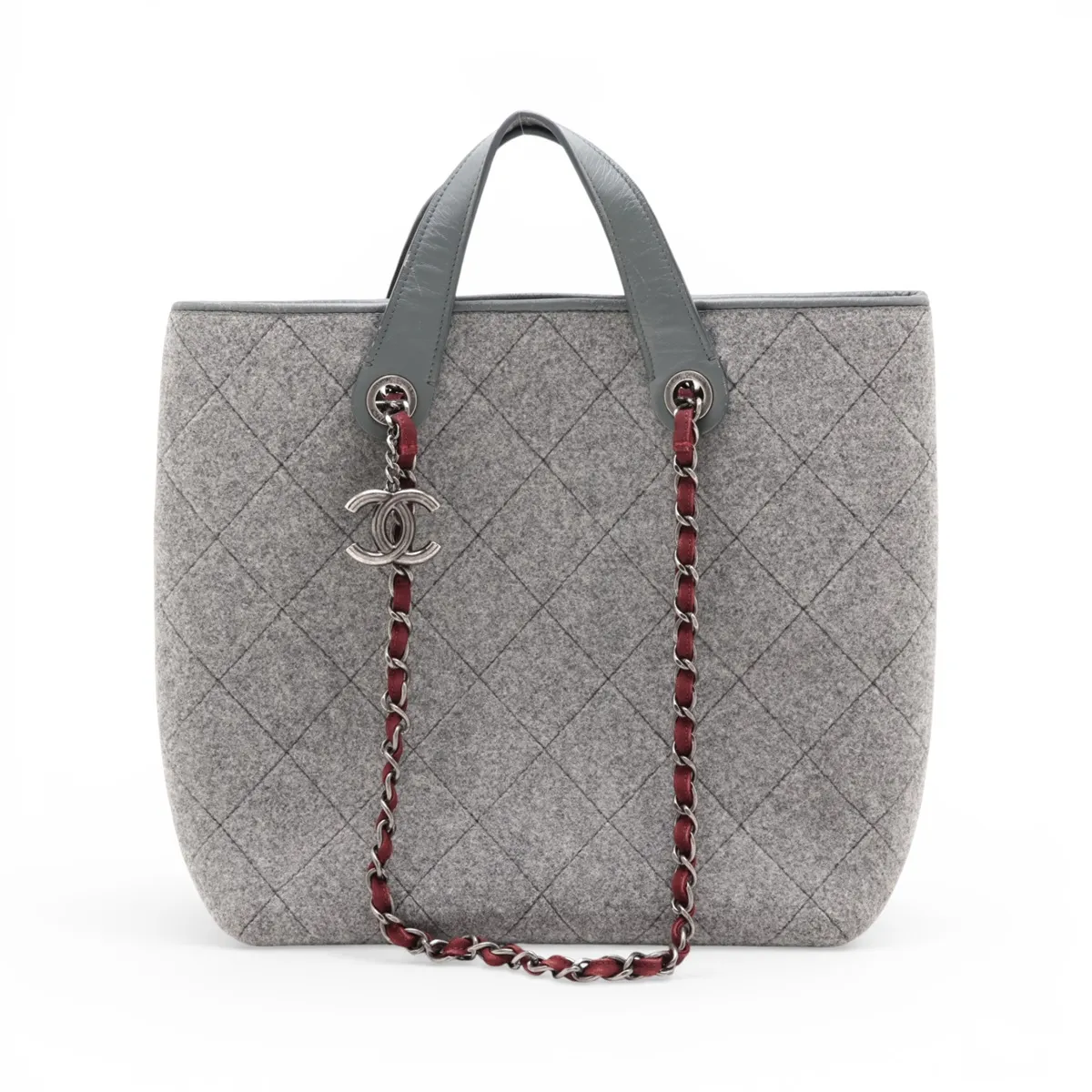 Matelassé Felt x Lambskin 2-Way Tote Bag, Gray with Gunmetal Hardware