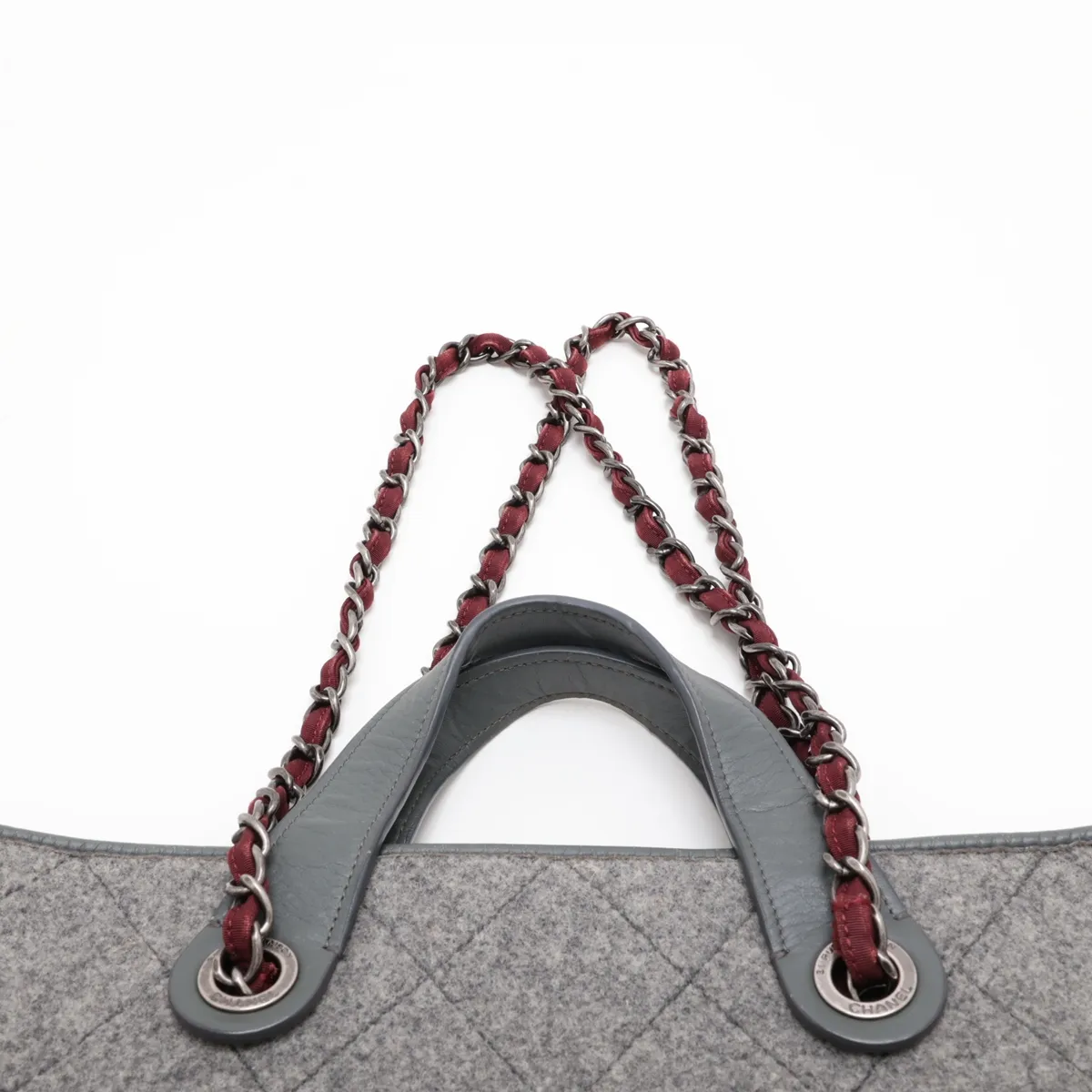 Matelassé Felt x Lambskin 2-Way Tote Bag, Gray with Gunmetal Hardware — view 8
