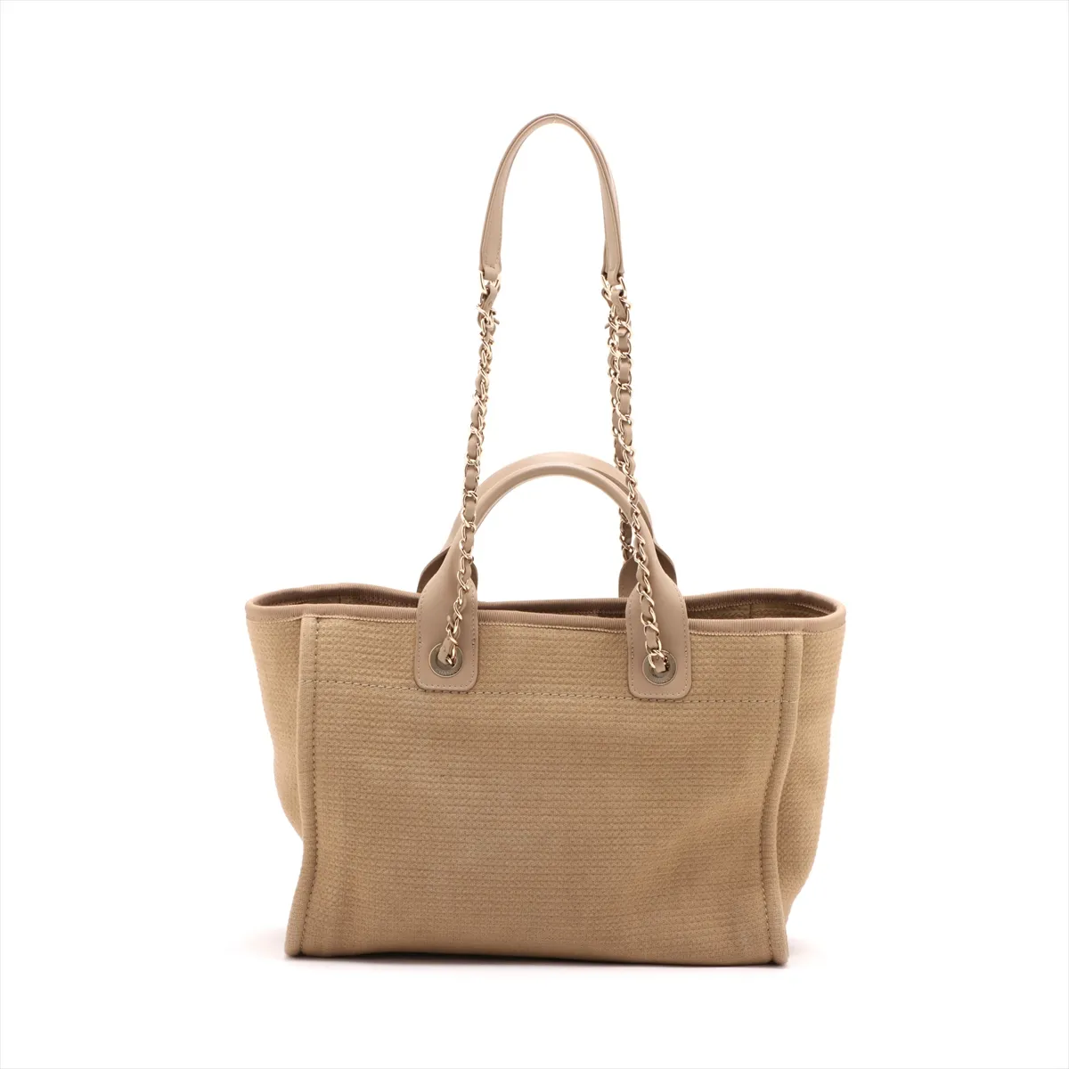 Deauville MM Canvas x Leather 2-Way Tote Bag, Beige, Gold Hardware, XCEEPAGJ, Random Plate — view 2