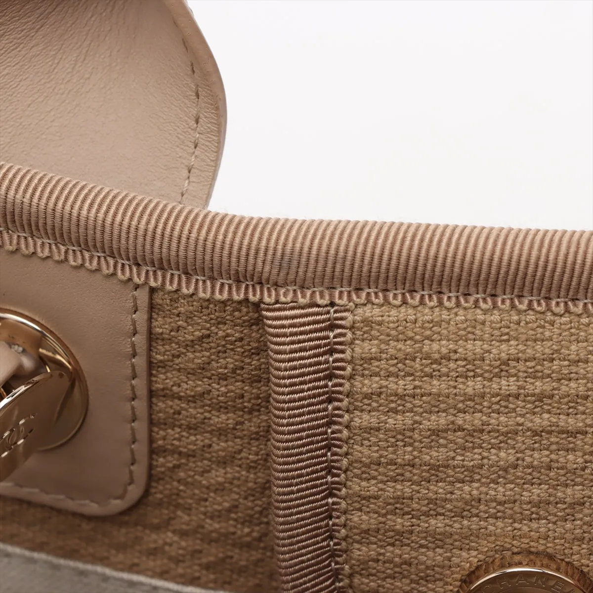 Deauville MM Canvas x Leather 2-Way Tote Bag, Beige, Gold Hardware, XCEEPAGJ, Random Plate — view 12
