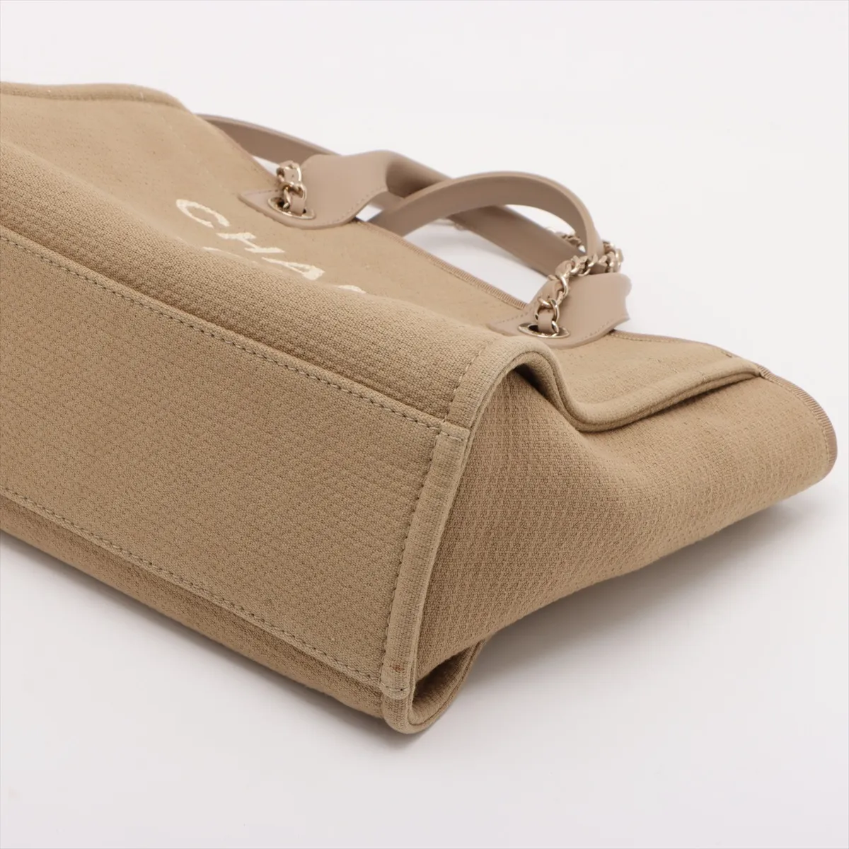 Deauville MM Canvas x Leather 2-Way Tote Bag, Beige, Gold Hardware, XCEEPAGJ, Random Plate — view 3