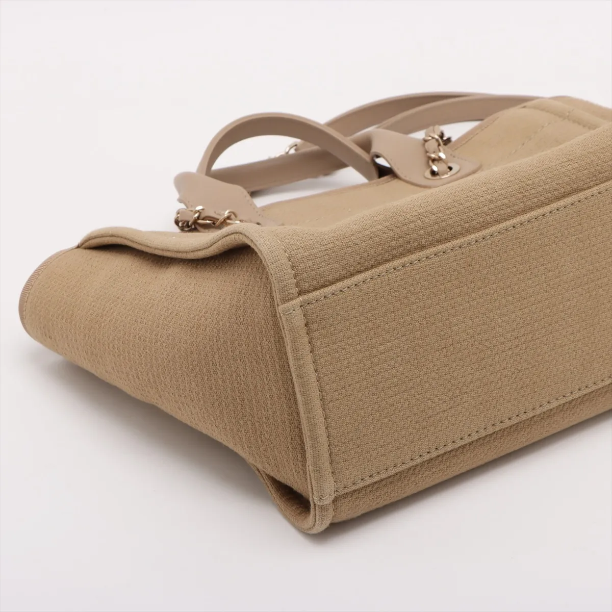 Deauville MM Canvas x Leather 2-Way Tote Bag, Beige, Gold Hardware, XCEEPAGJ, Random Plate — view 4
