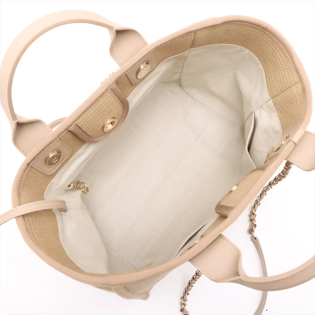 Deauville MM Canvas x Leather 2-Way Tote Bag, Beige, Gold Hardware, XCEEPAGJ, Random Plate — view 7