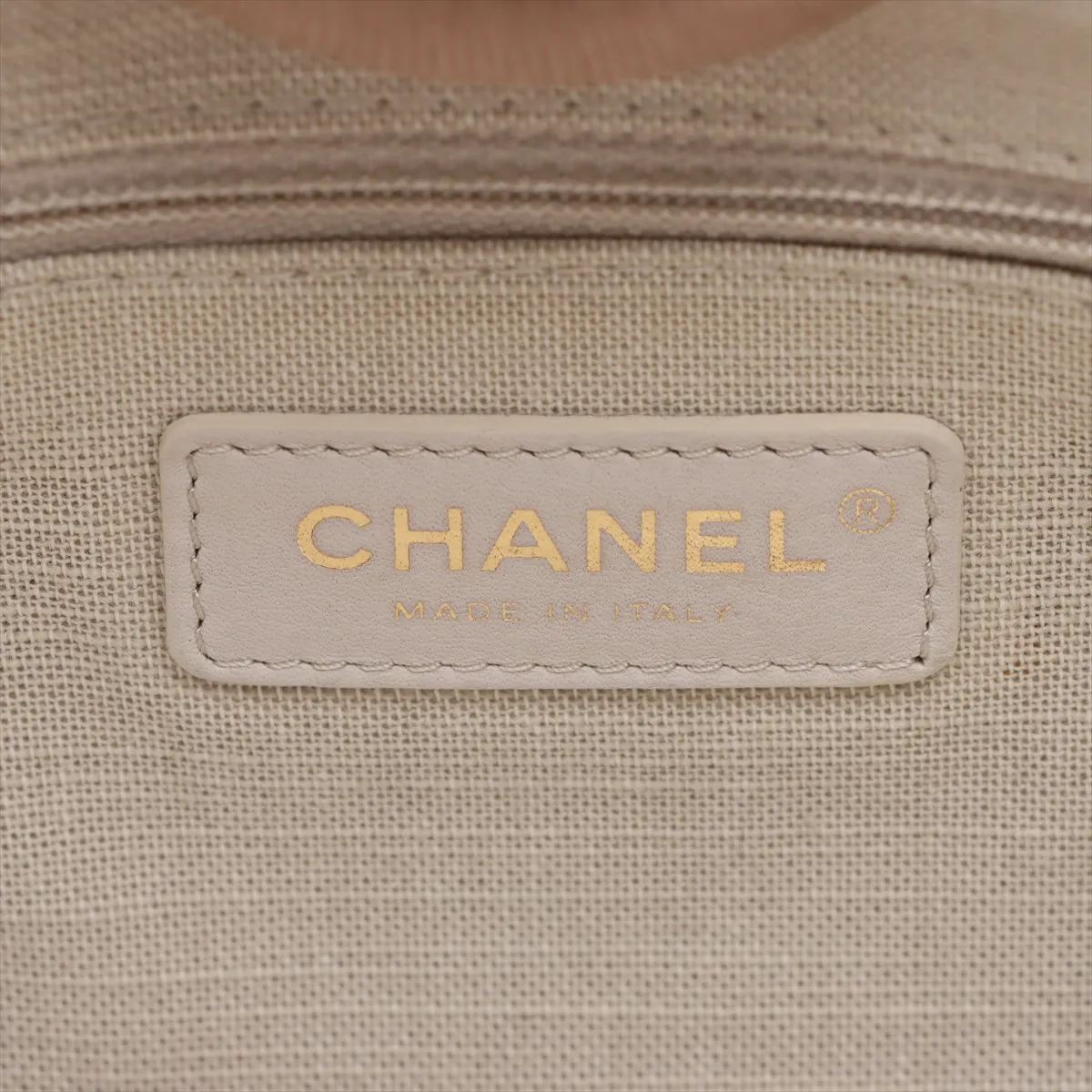 Deauville MM Canvas x Leather 2-Way Tote Bag, Beige, Gold Hardware, XCEEPAGJ, Random Plate — view 9