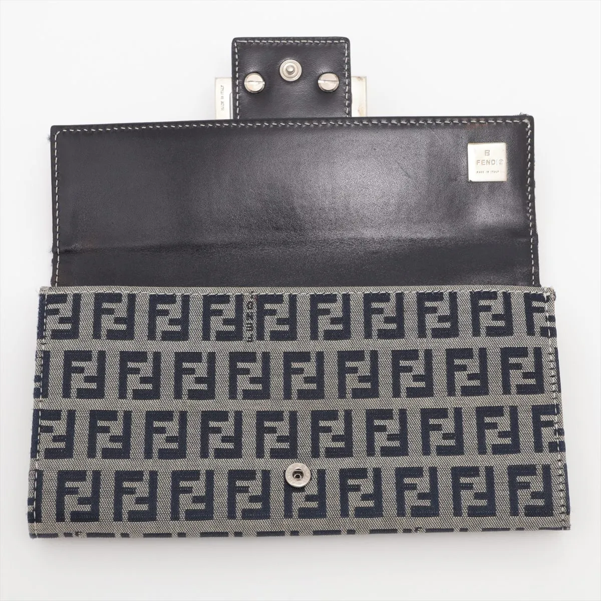 FF Zucca Canvas x Leather Long Wallet, Navy, 2804-31097-018 — view 3
