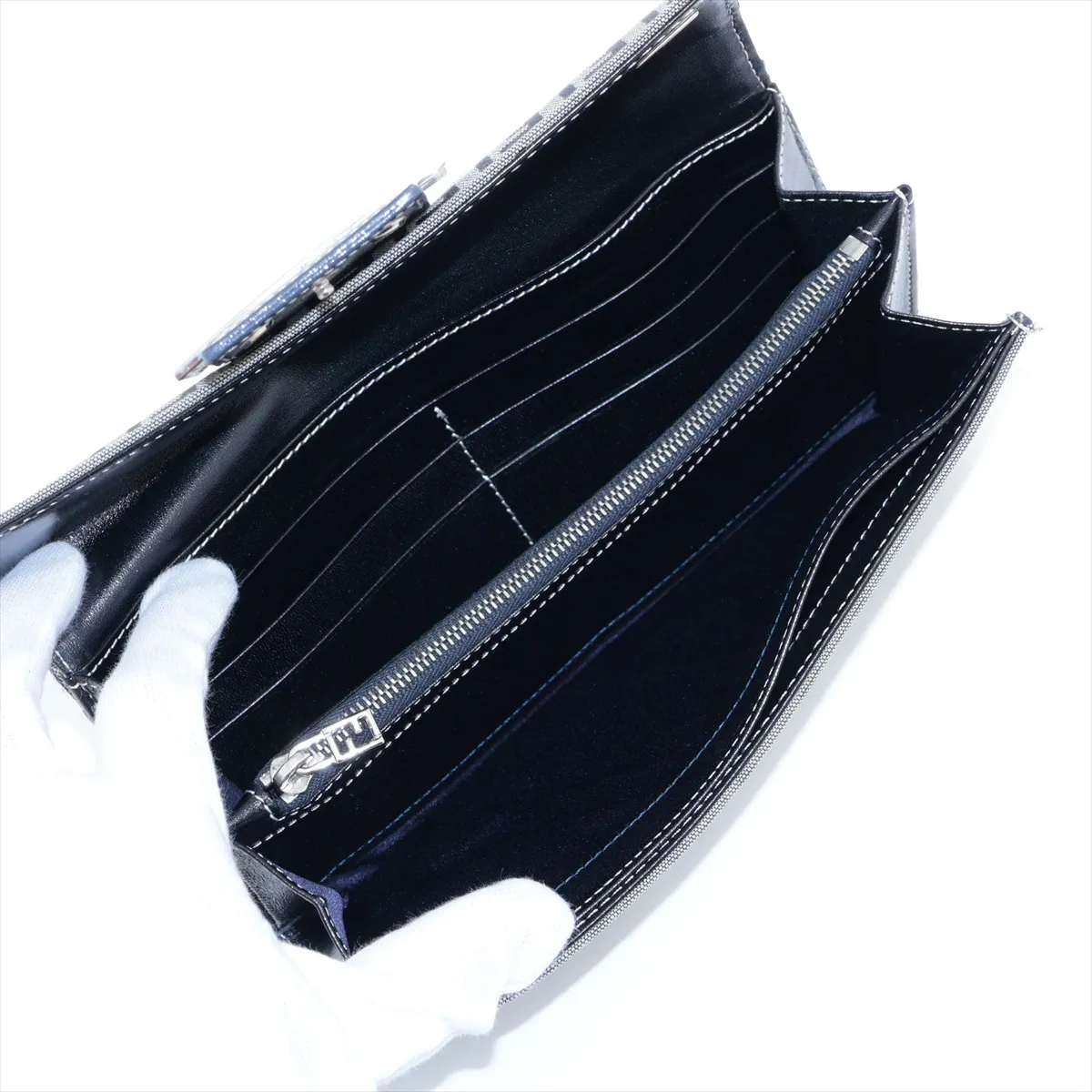 FF Zucca Canvas x Leather Long Wallet, Navy, 2804-31097-018 — view 4
