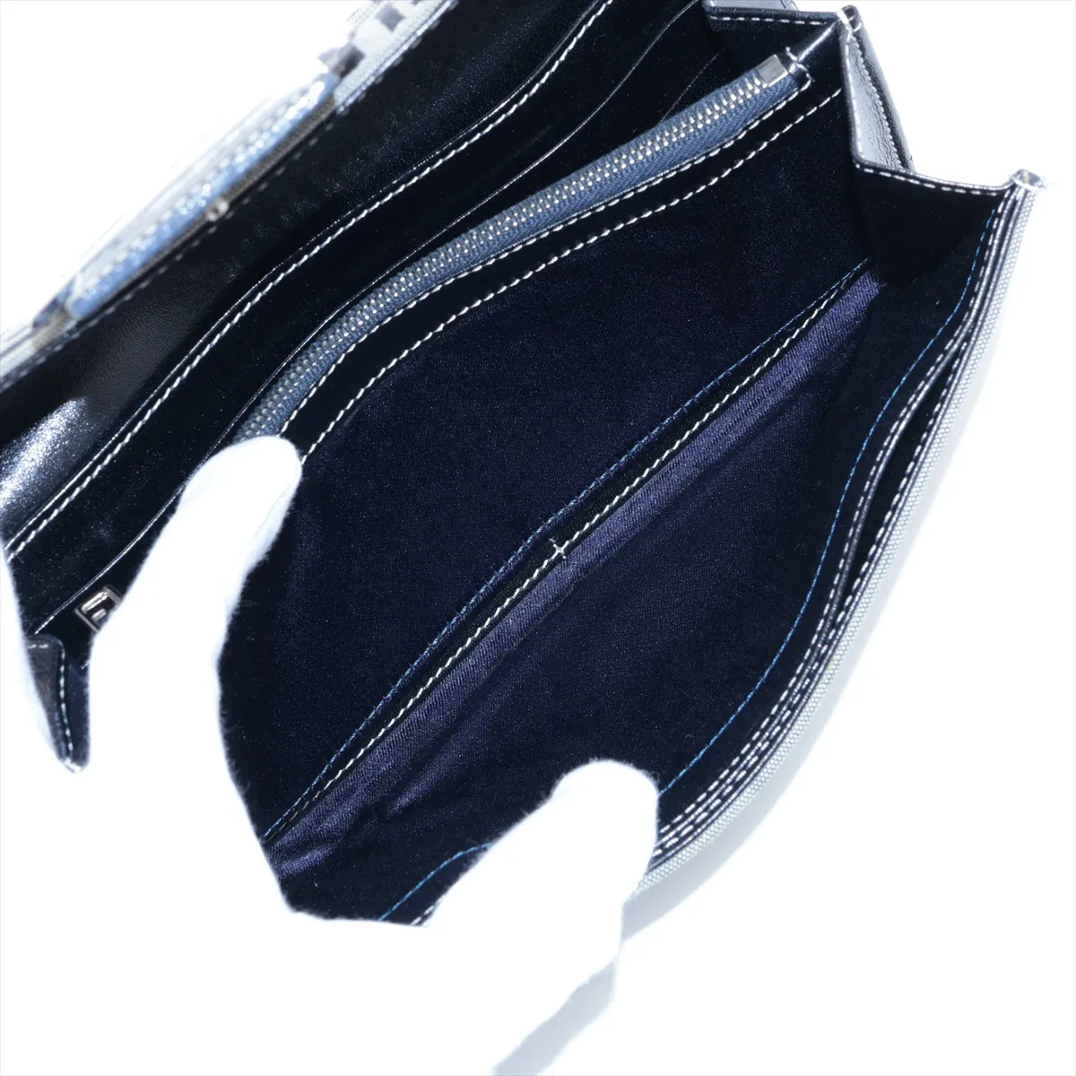 FF Zucca Canvas x Leather Long Wallet, Navy, 2804-31097-018 — view 7