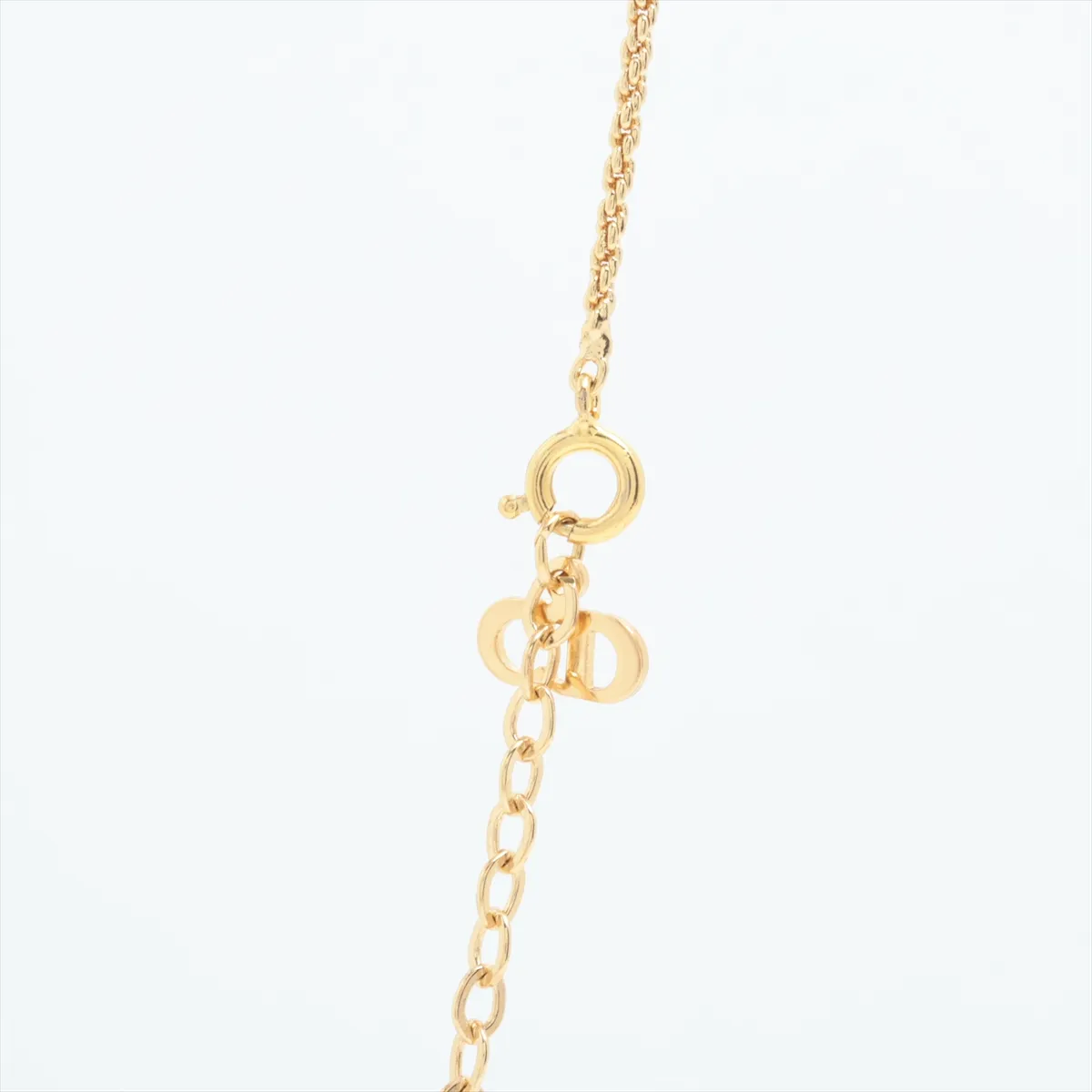 CD logo necklace, gold plated with rhinestones. Shows signs of wear, — view 3