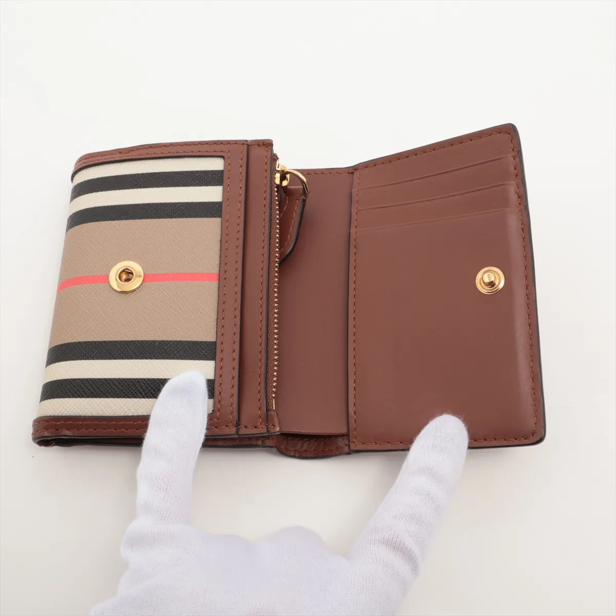 Nova Check PVC x Leather Compact Wallet Brown — view 3