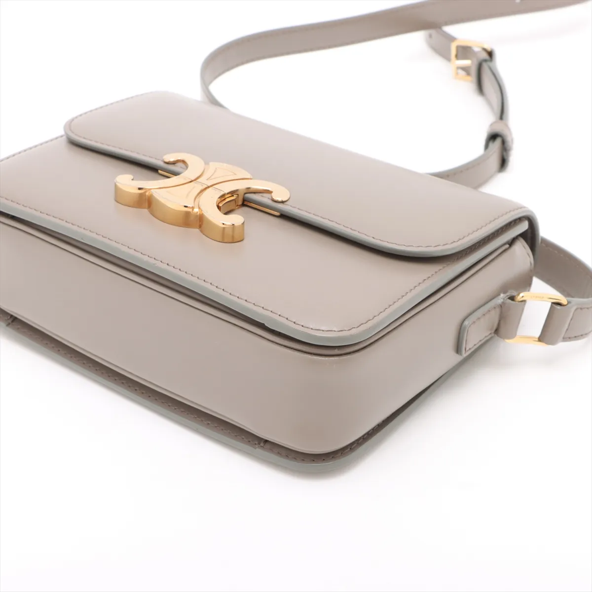 Triomphe Teen Leather Shoulder Bag Gray — view 3