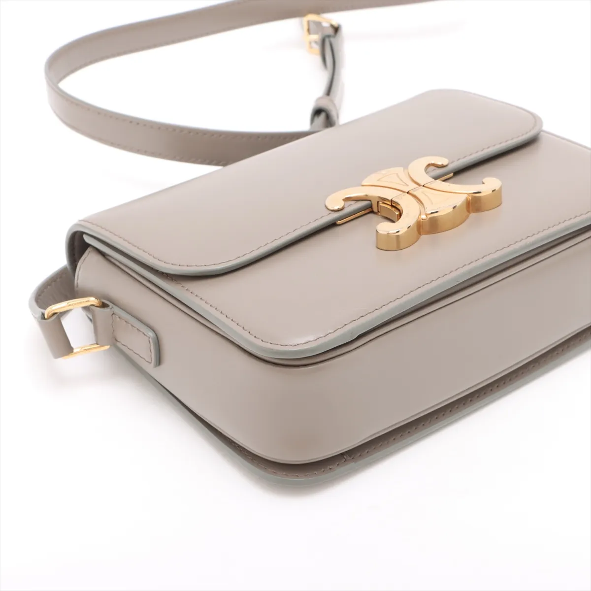 Triomphe Teen Leather Shoulder Bag Gray — view 4