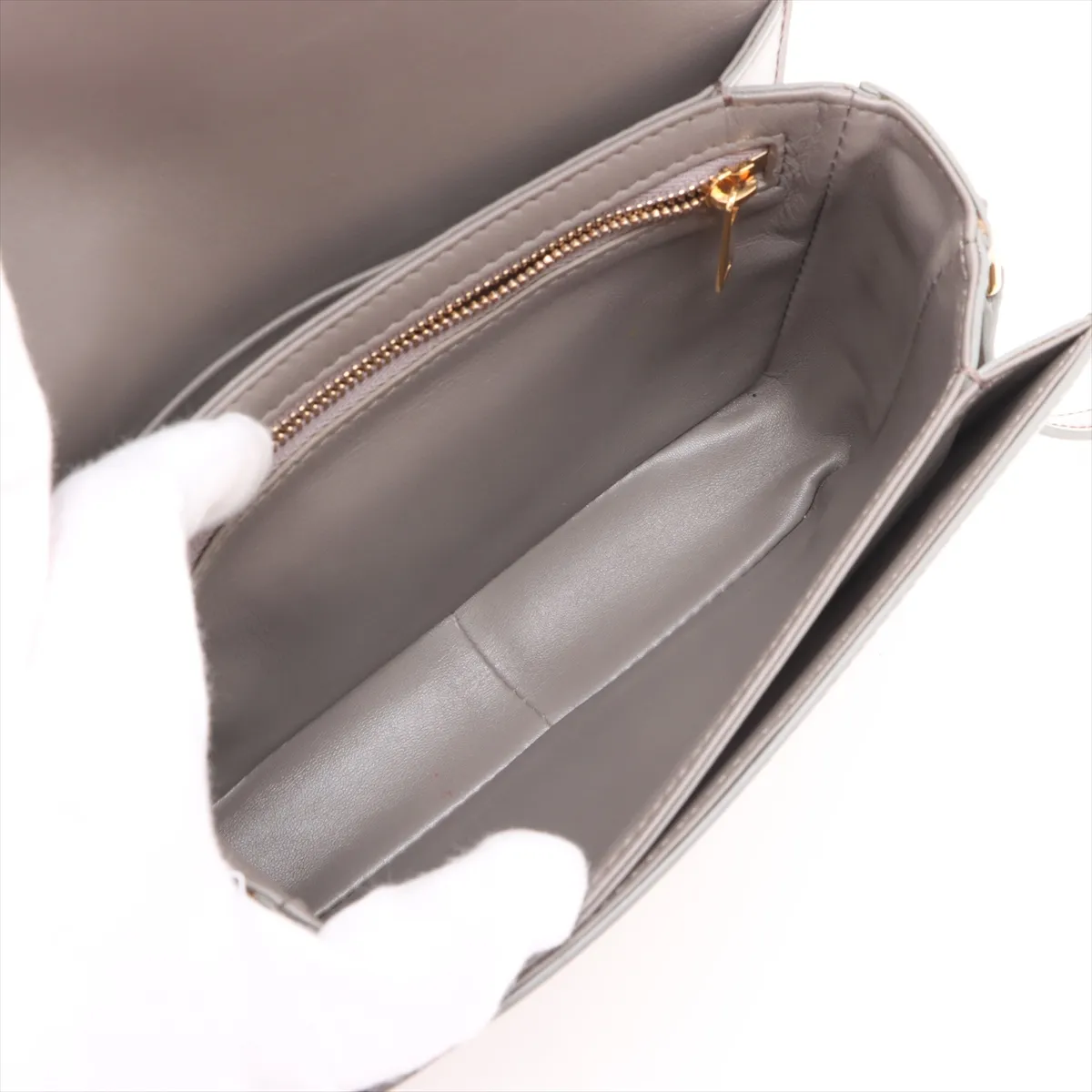 Triomphe Teen Leather Shoulder Bag Gray — view 6