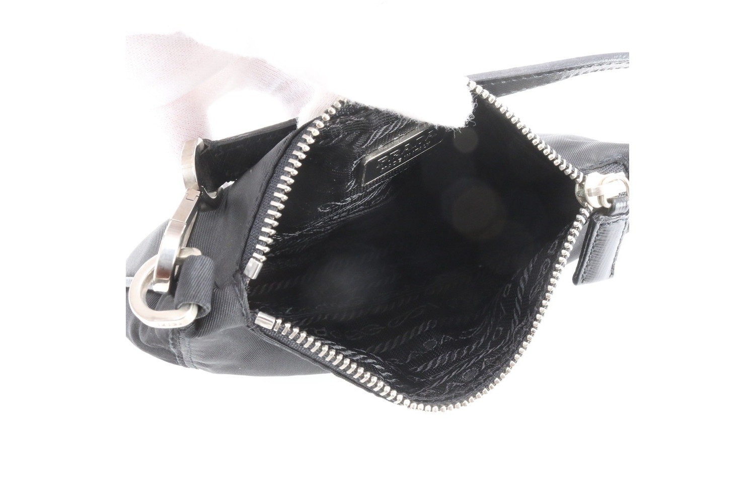 Tessuto Nylon Triangle Logo Leather Handbag — view 7