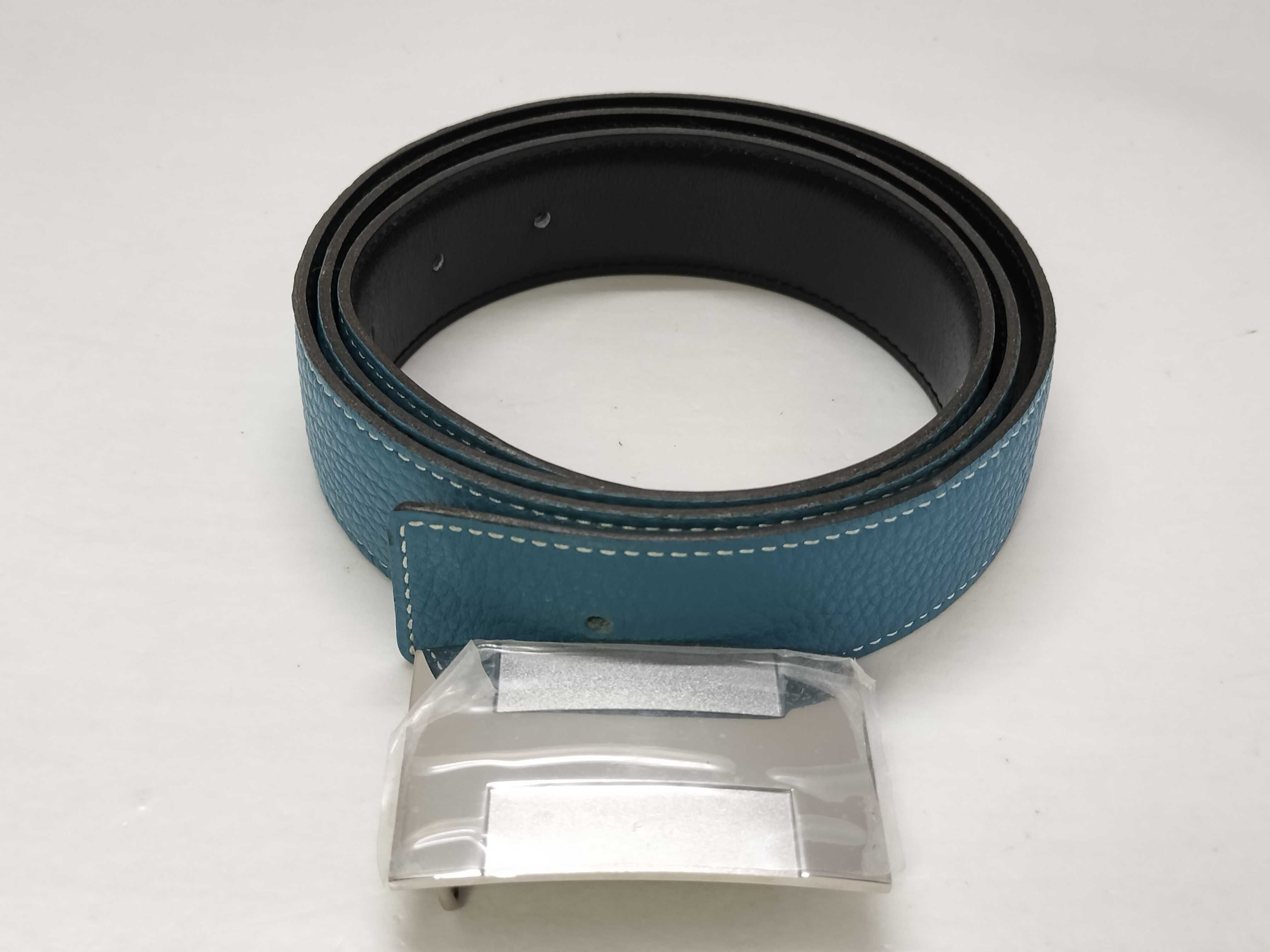 H Belt Reversible K engraved Reversible Black x Blue Togo Blue Belt