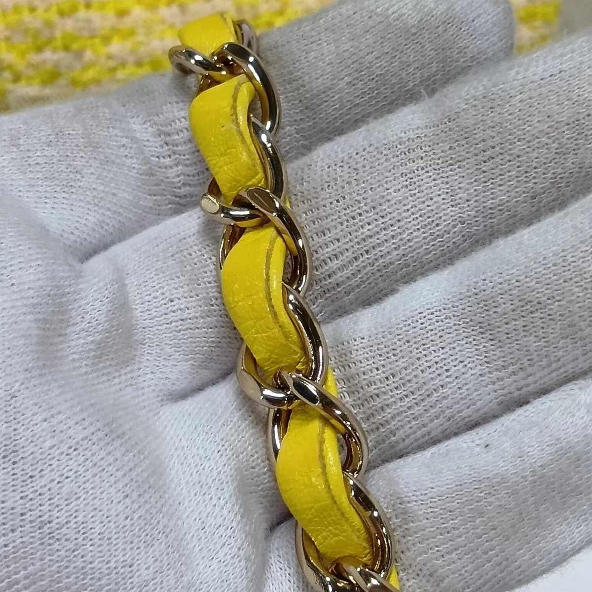 Mini Matelassé 20 Tweed Single Flap Single Chain Bag, Yellow, Gold Hardware, 31033136, Serial Number 31-series, A69900 — view 12