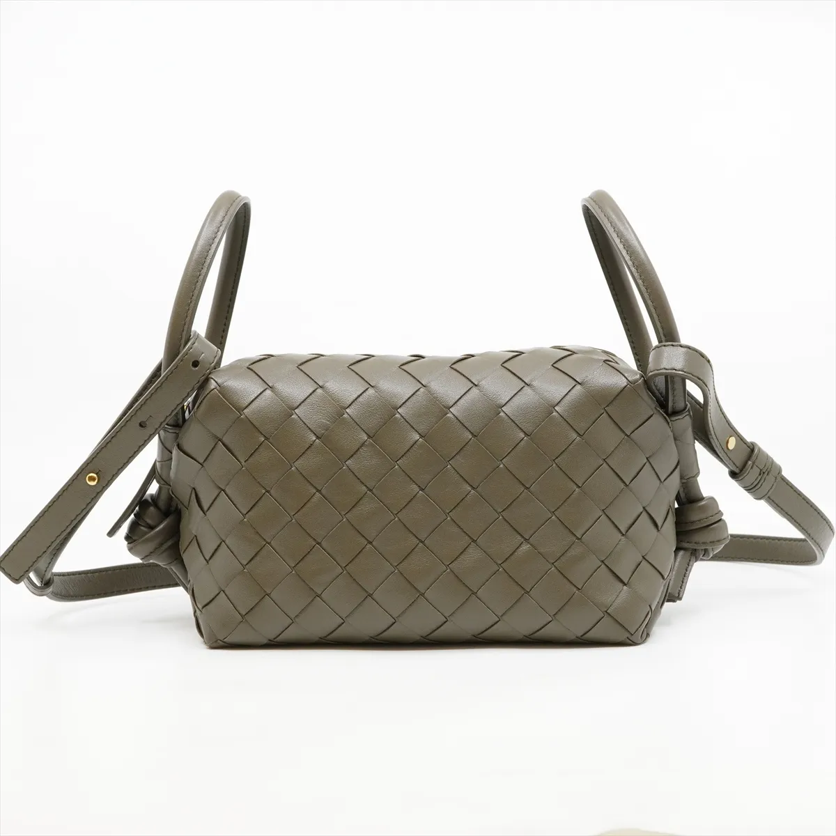 Intrecciato Loop Small Leather Body Bag, Green, R00893199T, Gold Hardware — view 2