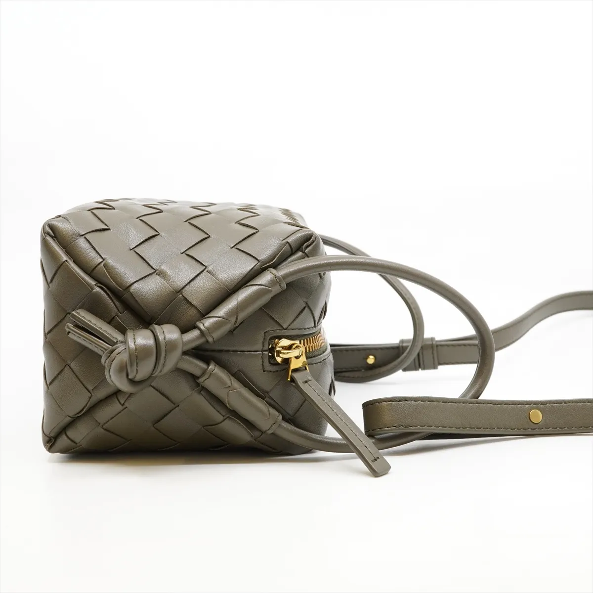 Intrecciato Loop Small Leather Body Bag, Green, R00893199T, Gold Hardware — view 6