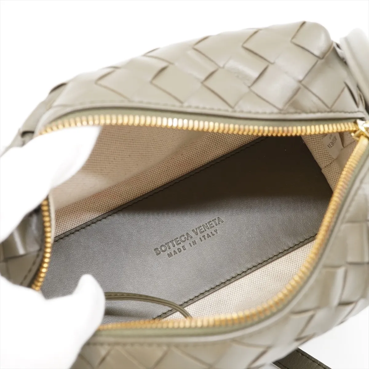 Intrecciato Loop Small Leather Body Bag, Green, R00893199T, Gold Hardware — view 7