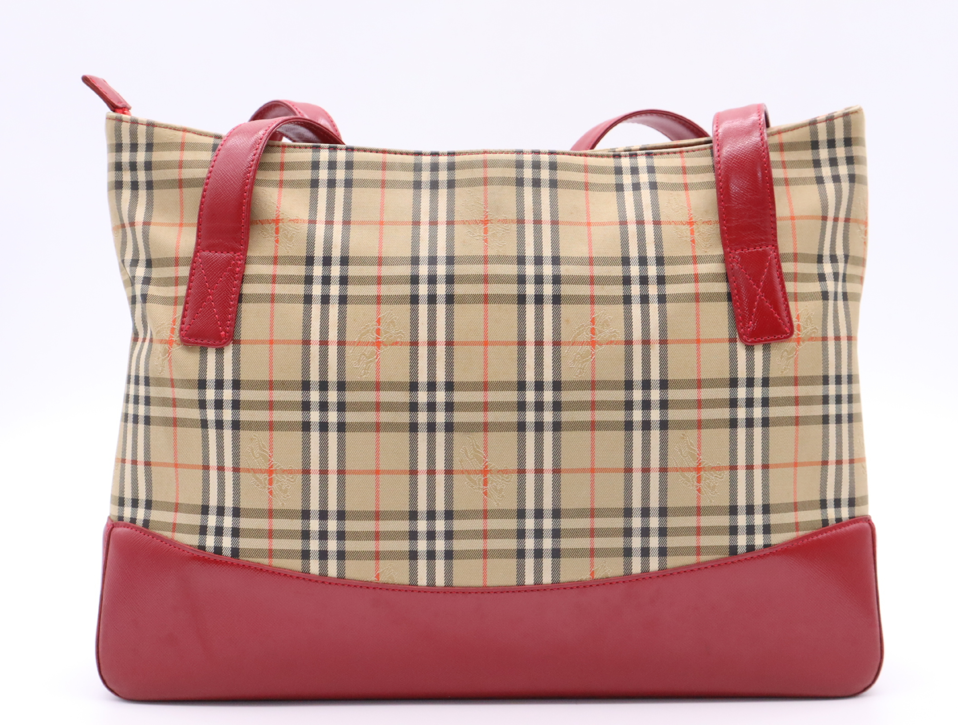 Canvas x Leather Nova Check Tote Bag, Beige/Red, with Charm — view 2