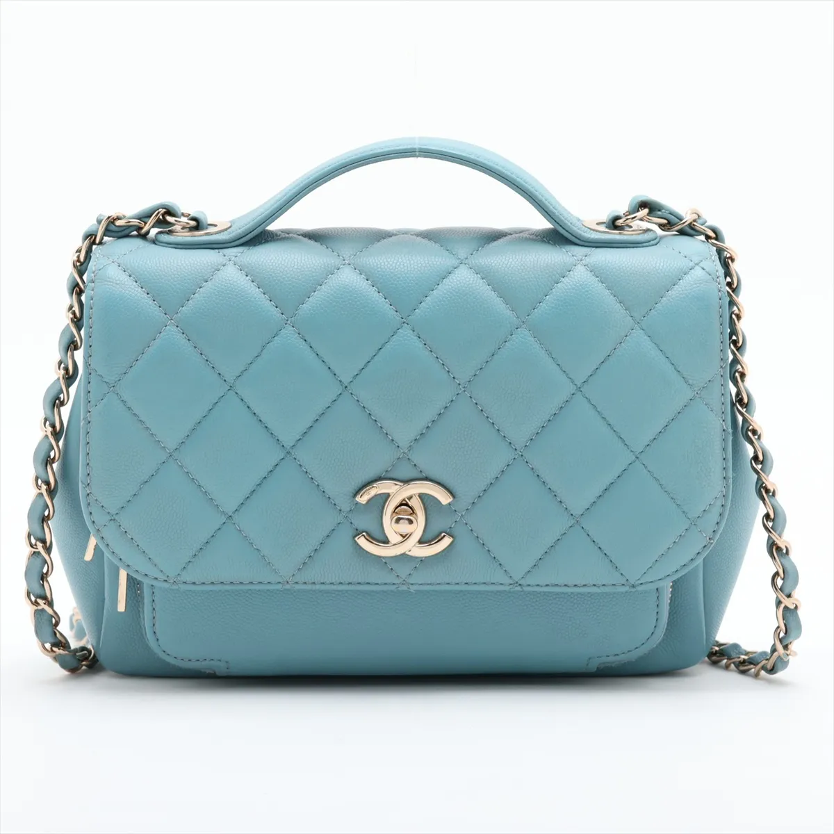 Business Affinity Caviar Skin 2-Way Shoulder Bag, Matelassé, Blue with Gold Hardware, 29684796, Serial Number 29