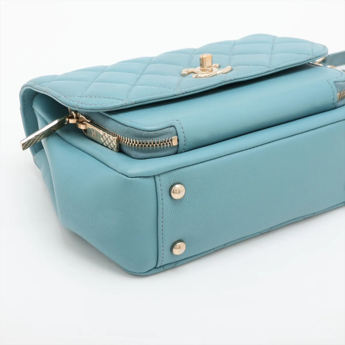 Business Affinity Caviar Skin 2-Way Shoulder Bag, Matelassé, Blue with Gold Hardware, 29684796, Serial Number 29 — view 4
