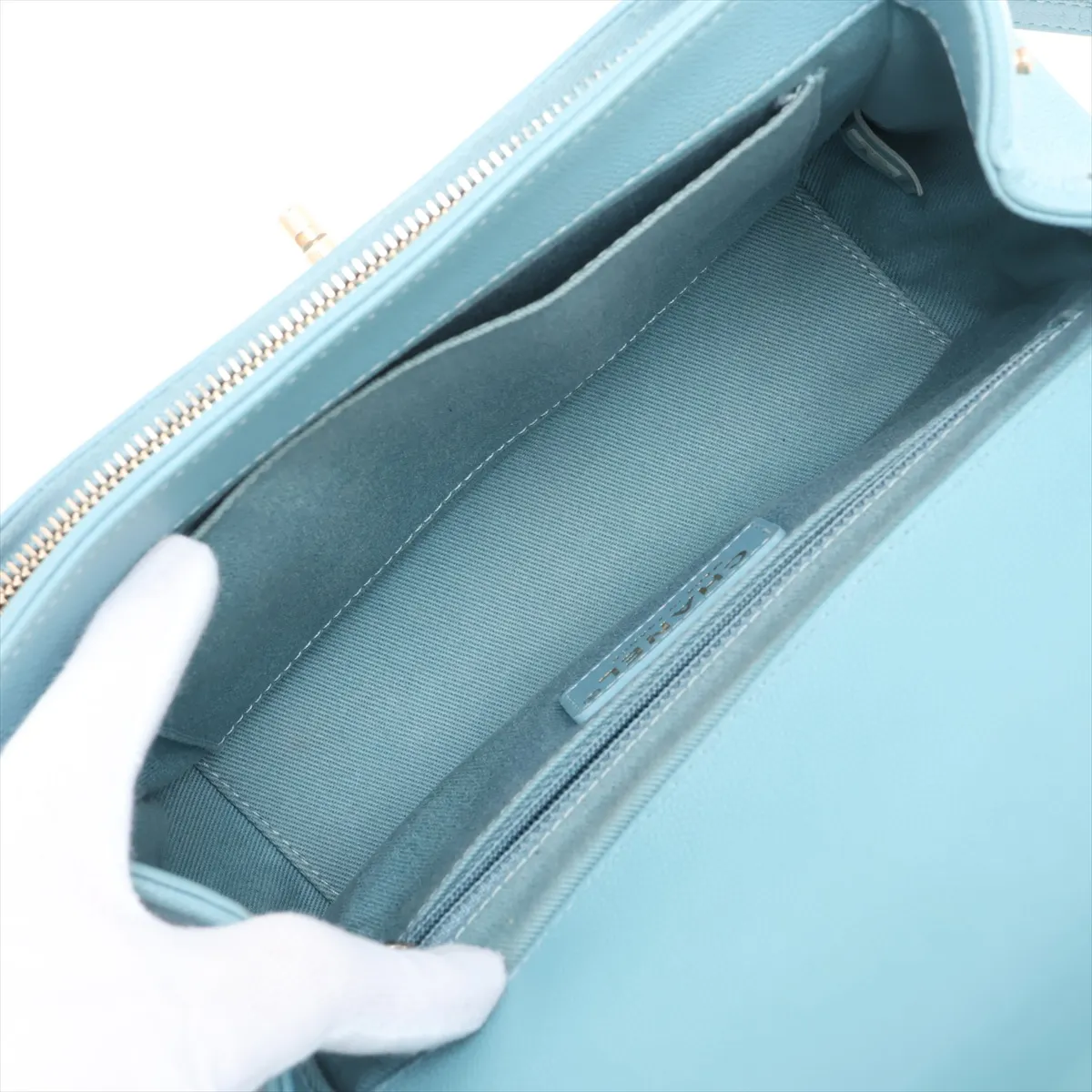 Business Affinity Caviar Skin 2-Way Shoulder Bag, Matelassé, Blue with Gold Hardware, 29684796, Serial Number 29 — view 8