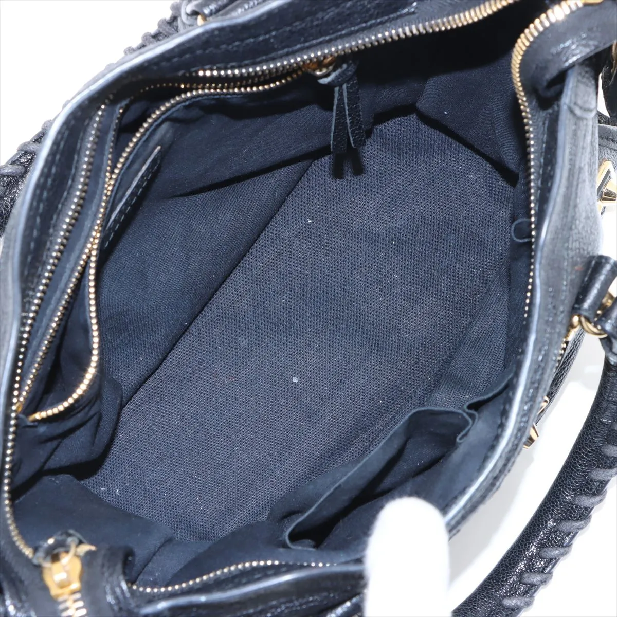 Classic Metal Edge City Leather 2-Way Handbag, Black, 432831, with Mirror — view 8