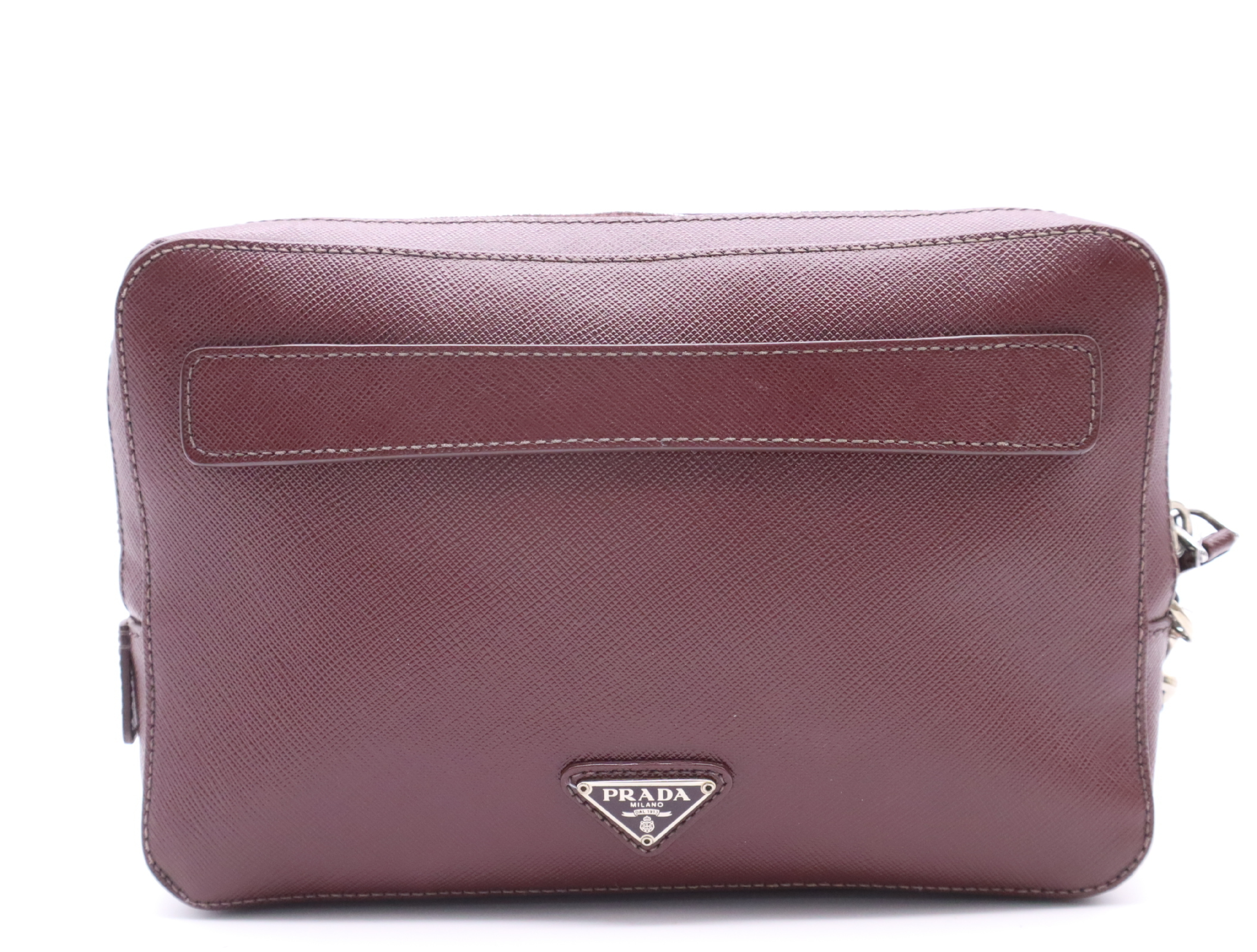 VR0052 Saffiano Logo Double Zip Second Bag Brown Second Bag — view 2