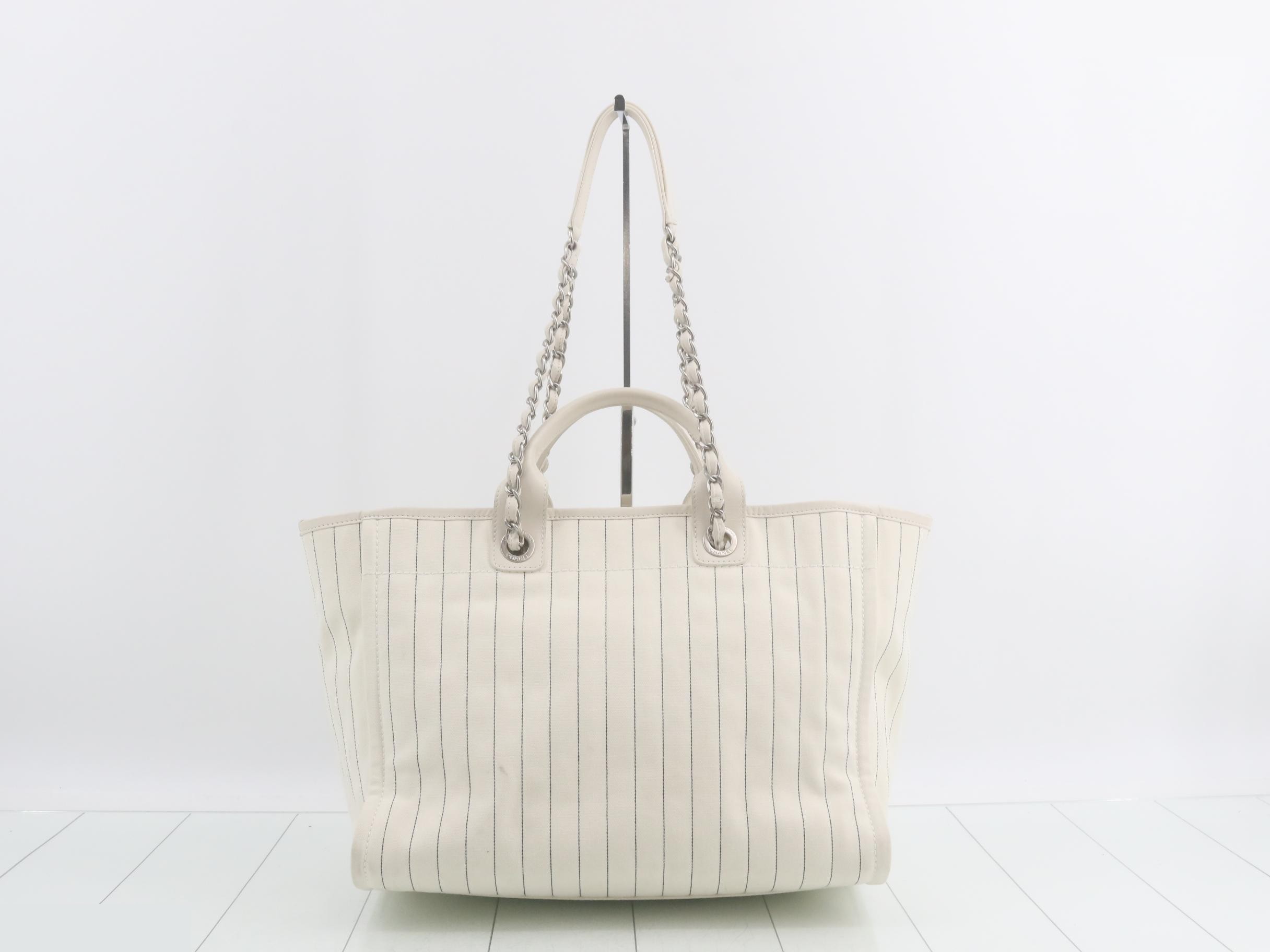 Deauville GM Canvas x Leather 2-Way Tote Bag, White — view 2