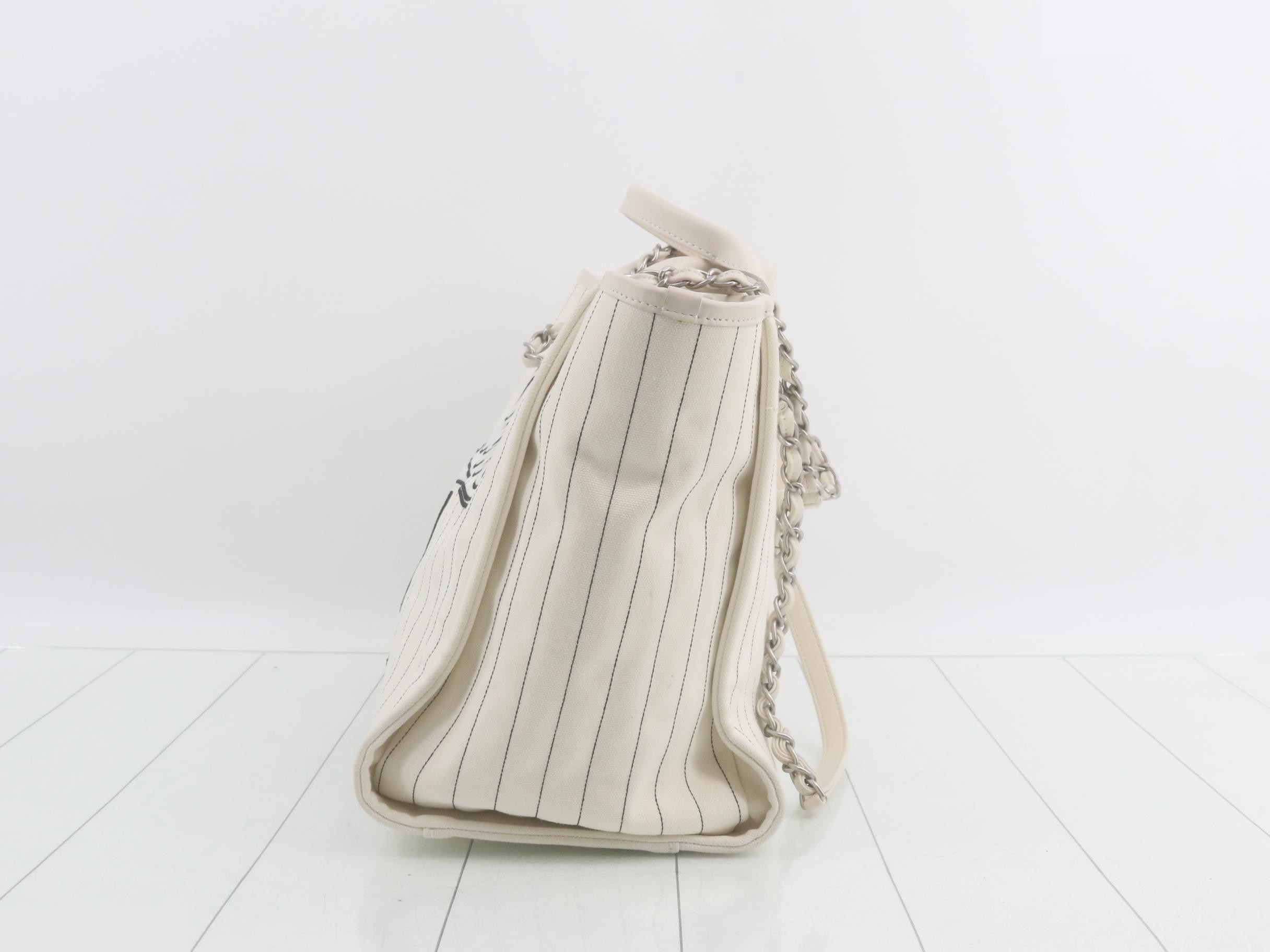 Deauville GM Canvas x Leather 2-Way Tote Bag, White — view 3