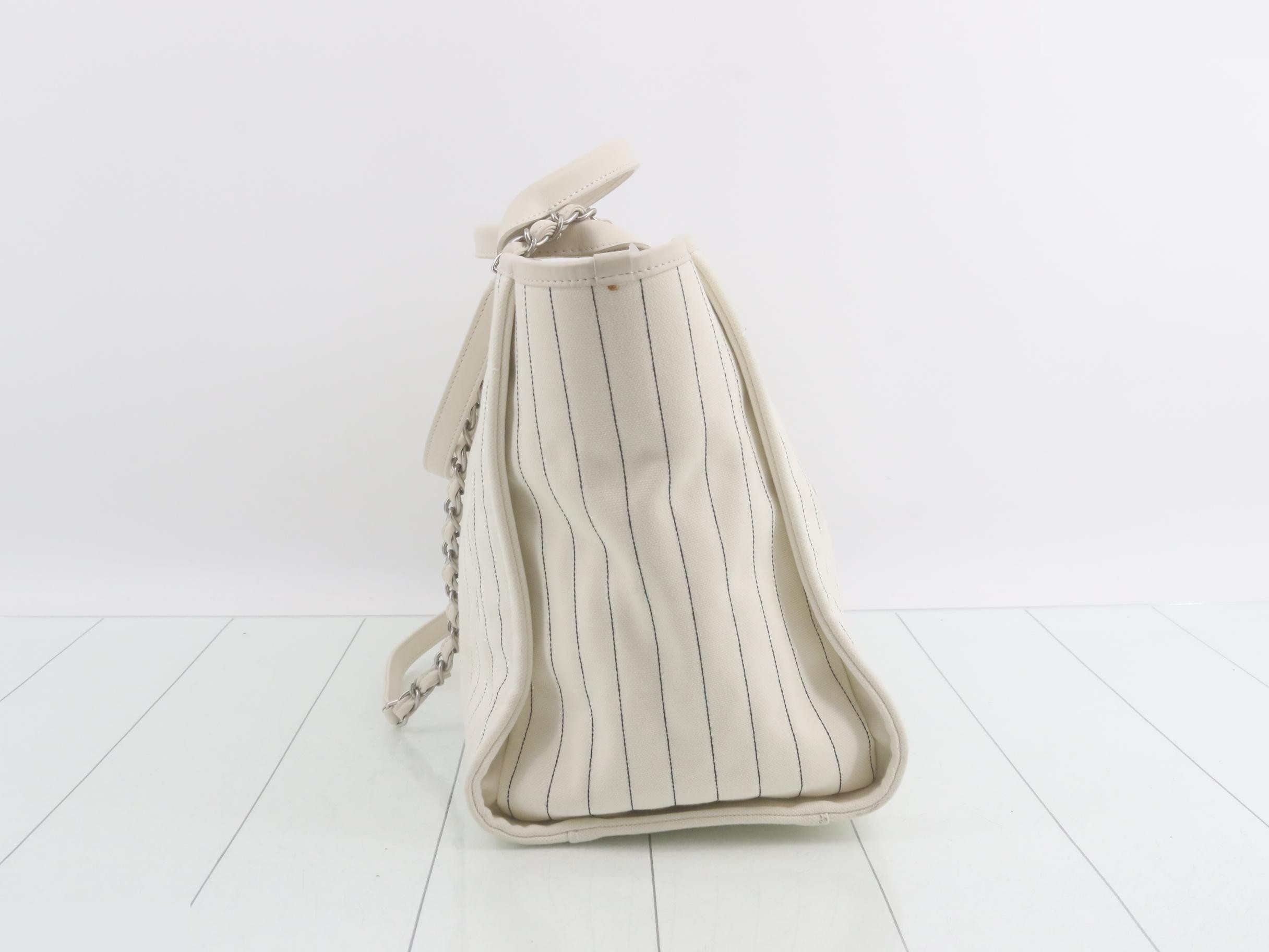 Deauville GM Canvas x Leather 2-Way Tote Bag, White — view 4