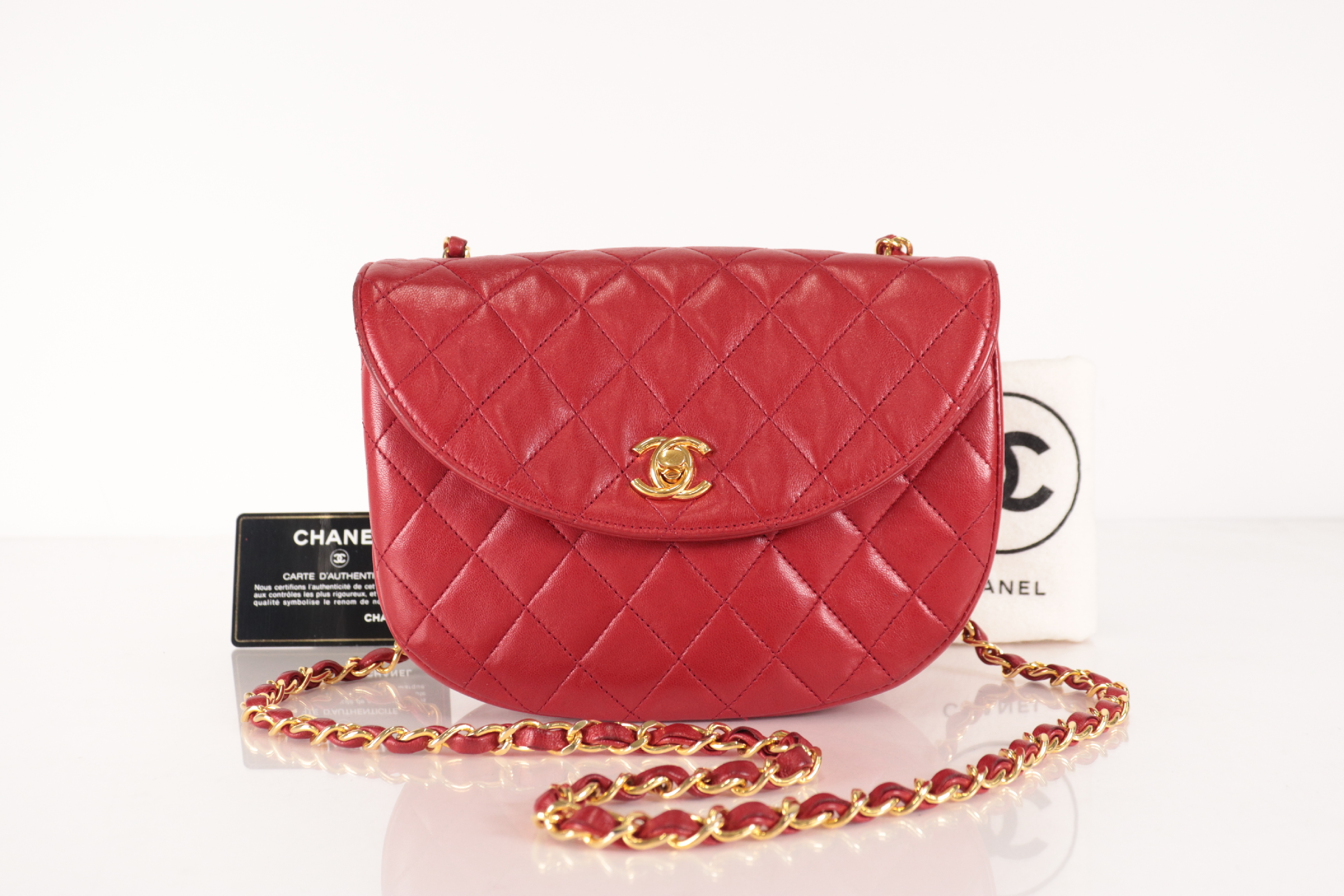 Lambskin Half Moon Chain Shoulder Bag, Red, Series 3