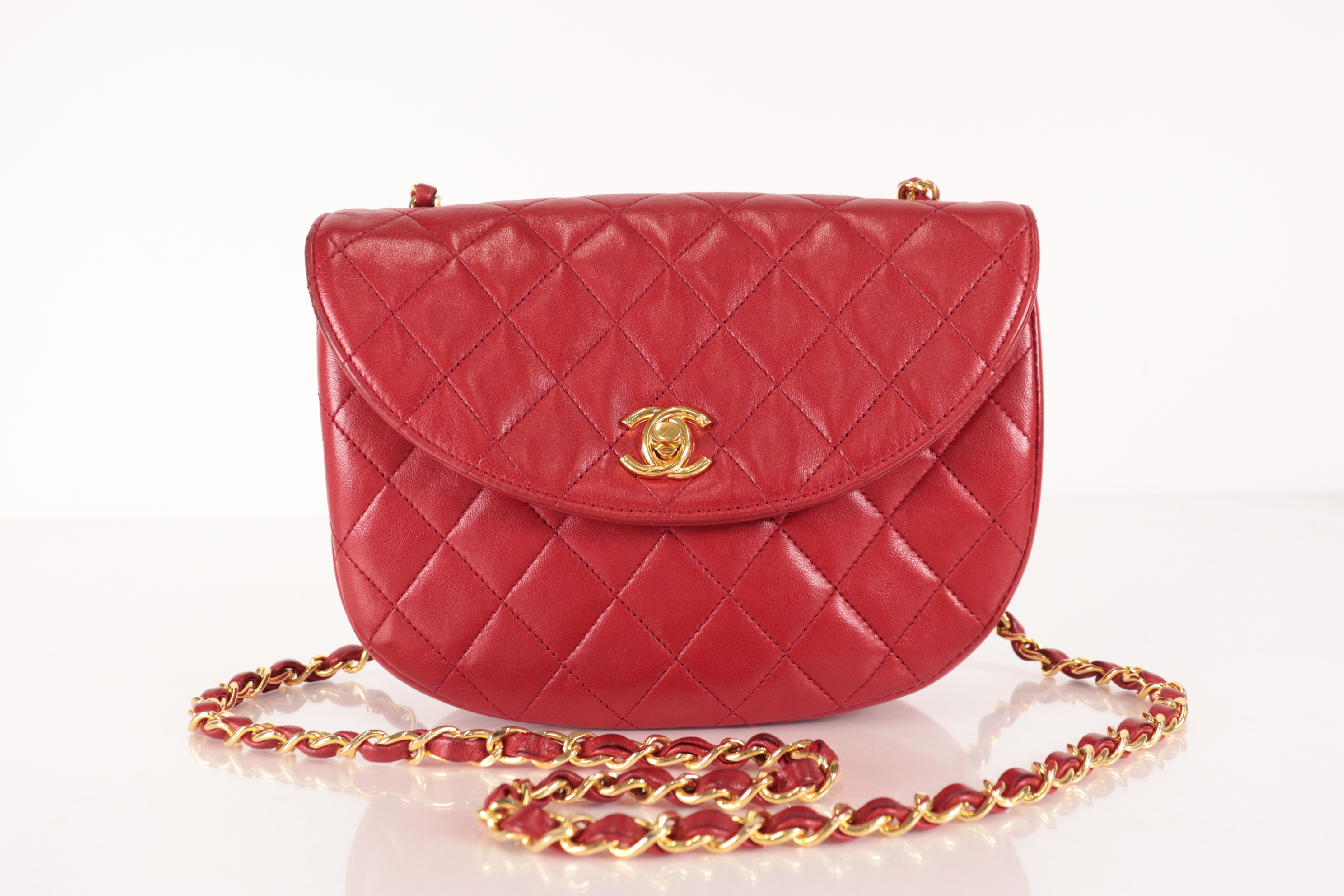 Lambskin Half Moon Chain Shoulder Bag, Red, Series 3 — view 2
